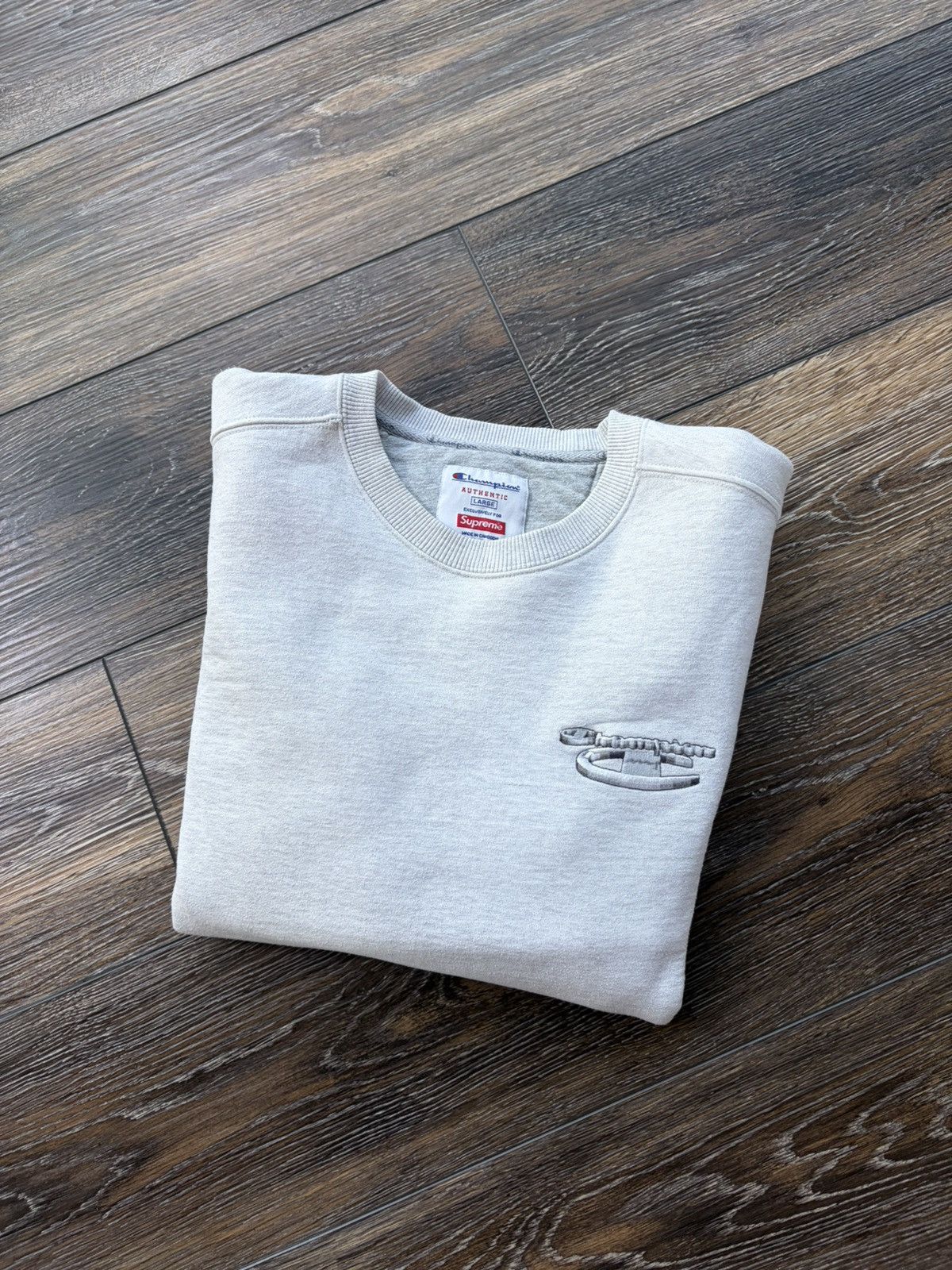 Supreme Champion 3D Metallic Crewneck Sweatshirt Ash Grey | Grailed