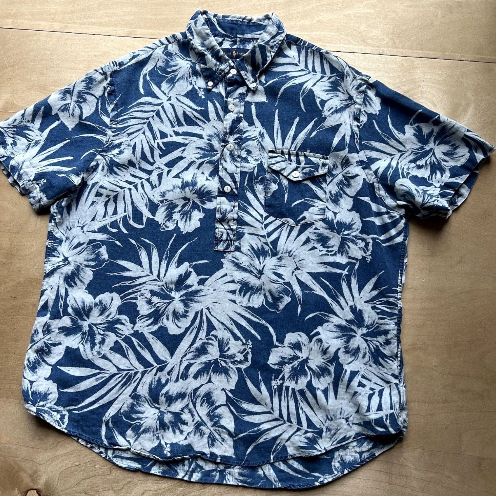 Polo Ralph Lauren Polo Ralph Lauren Shirt Linen XL Blue Hawaiian Floral Summer Glam Loungewear Size US XL / EU 56 / 4 - 8 Thumbnail