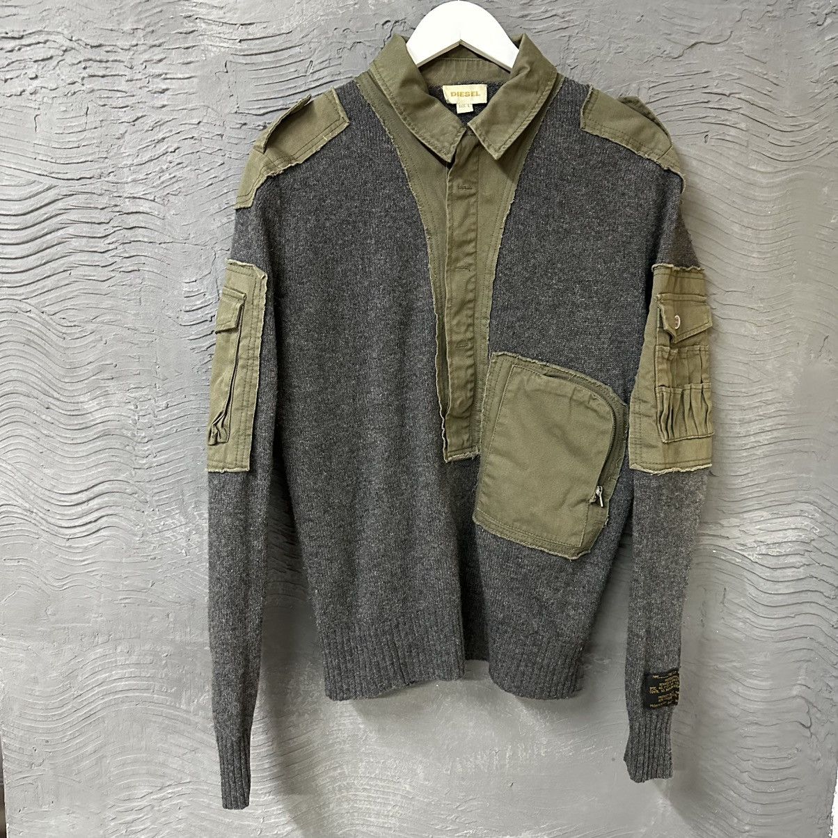 Diesel Diesel Reworked Military Wool Knit Sweater Army Patchwork Size US L / EU 52-54 / 3 - 1 Thumbnail