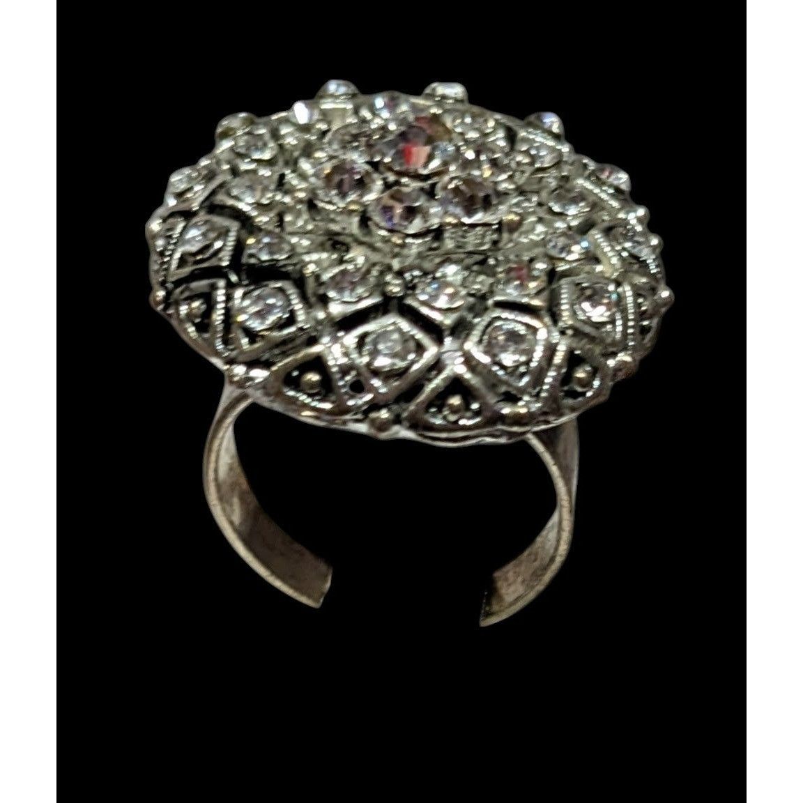 Other Elegant Glam Pillow Top Style Rhinestone Silver Tone Adjusta Size ONE SIZE - 4 Thumbnail