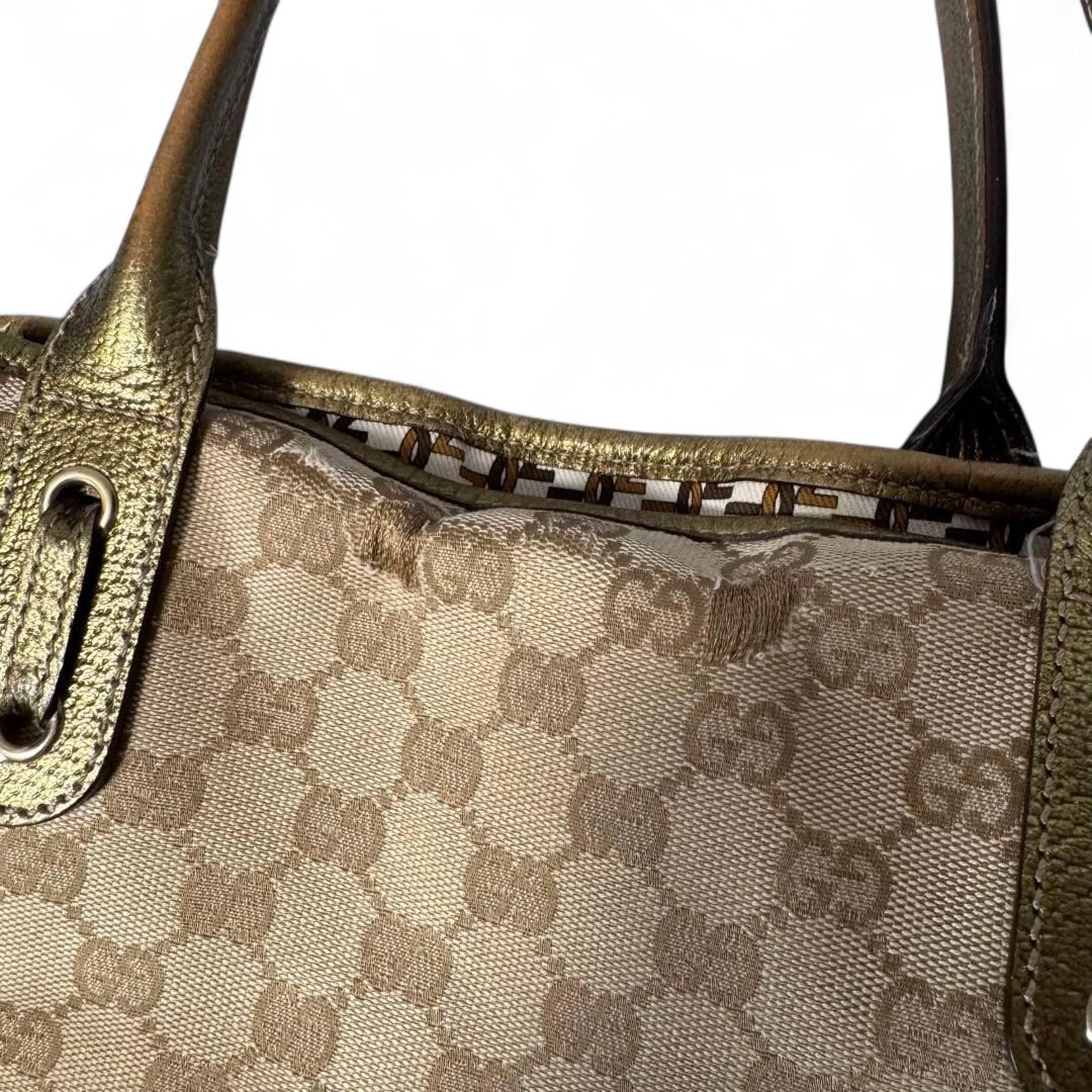 Gucci Gucci - Beige Monogram Canvas Handbag with Gold Leather Trim Size ONE SIZE - 4 Thumbnail