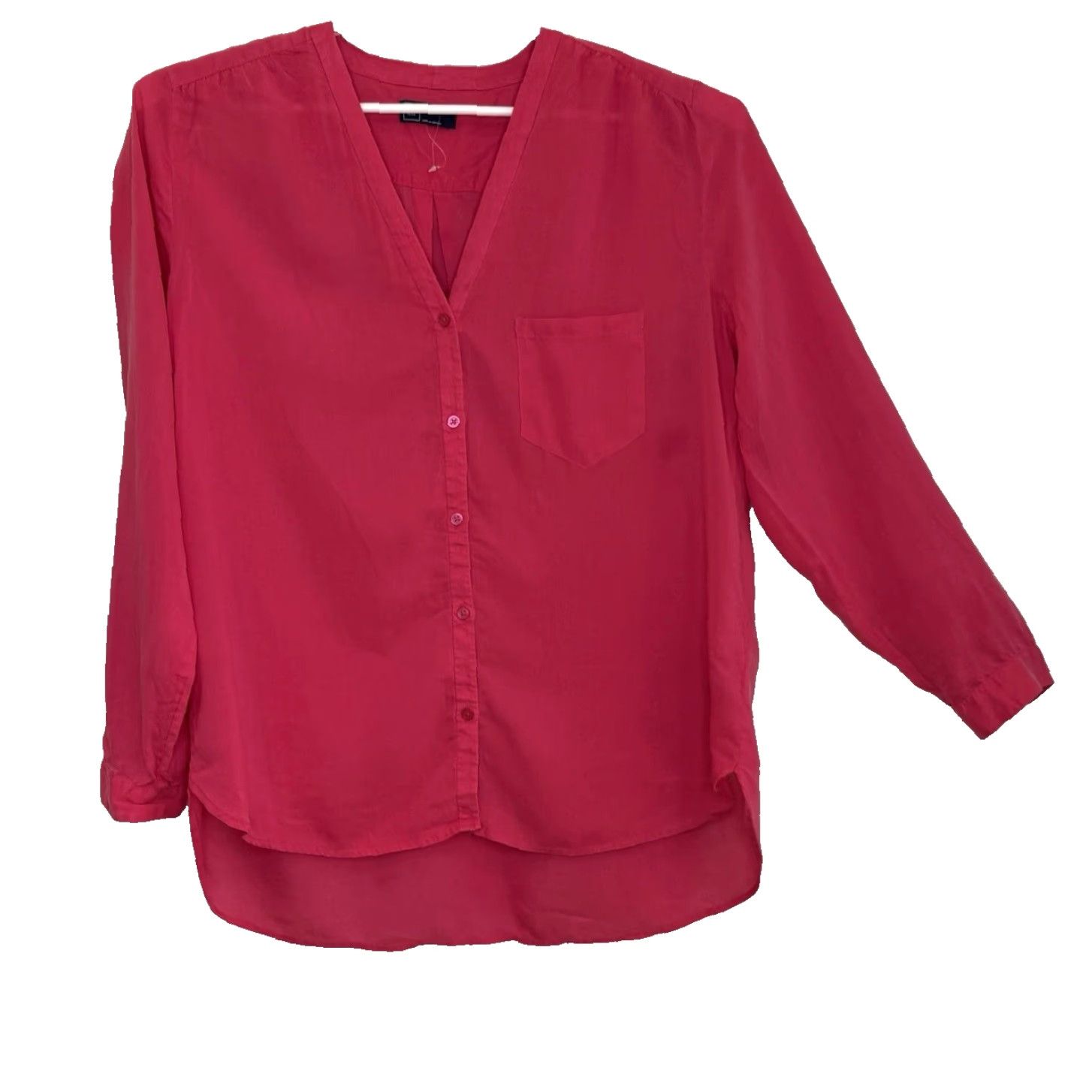 Gap Gap Button Front Shirt Womens XL Lyocell Dark Pink V-Neck Long Sleeve Size XL / US 12-14 / IT 48-50 - 2 Thumbnail