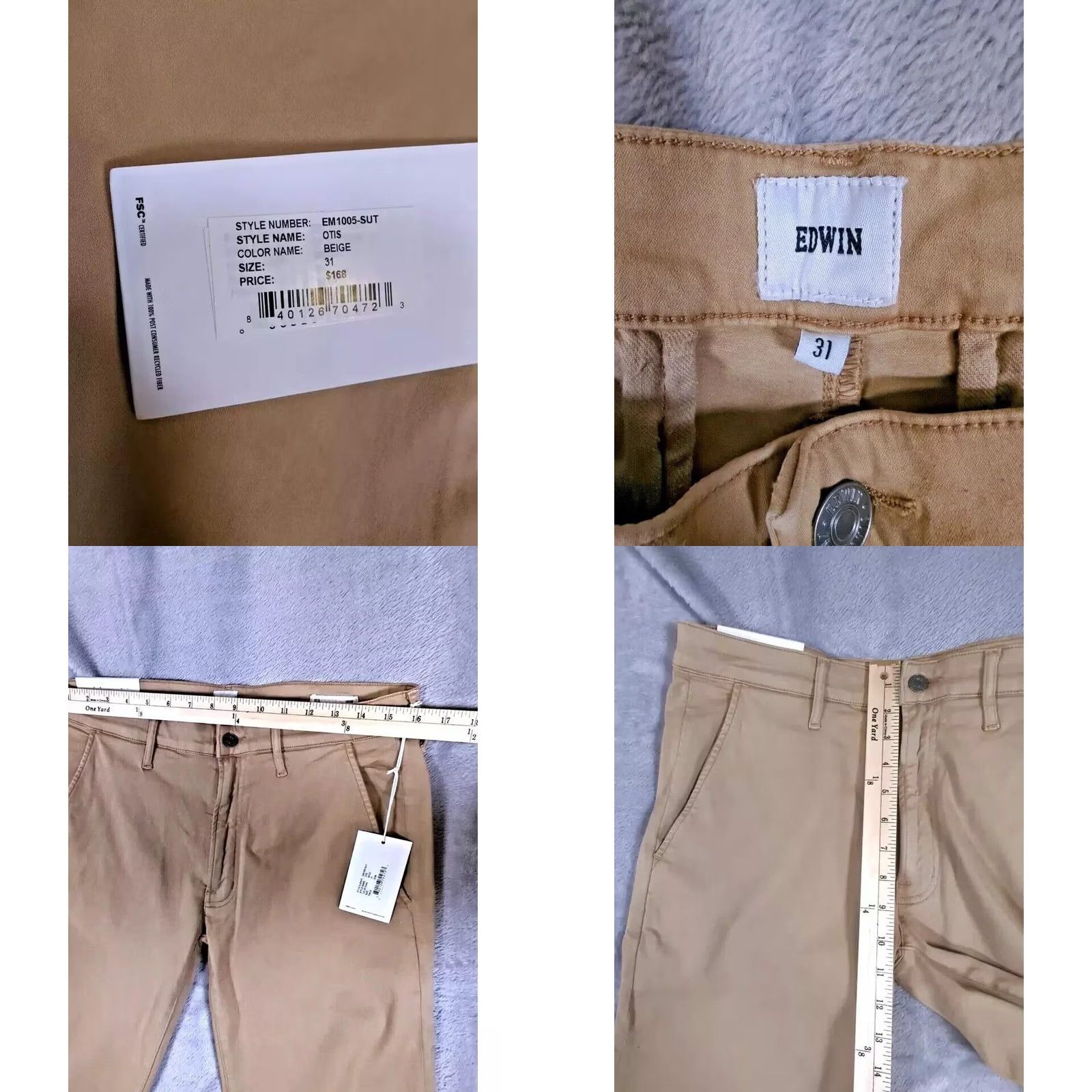 Edwin VINTAGE Edwin Pants Mens 31x32 Beige Otis Endurance Chino Zip Straight Stretch New Size US 31 - 8 Thumbnail