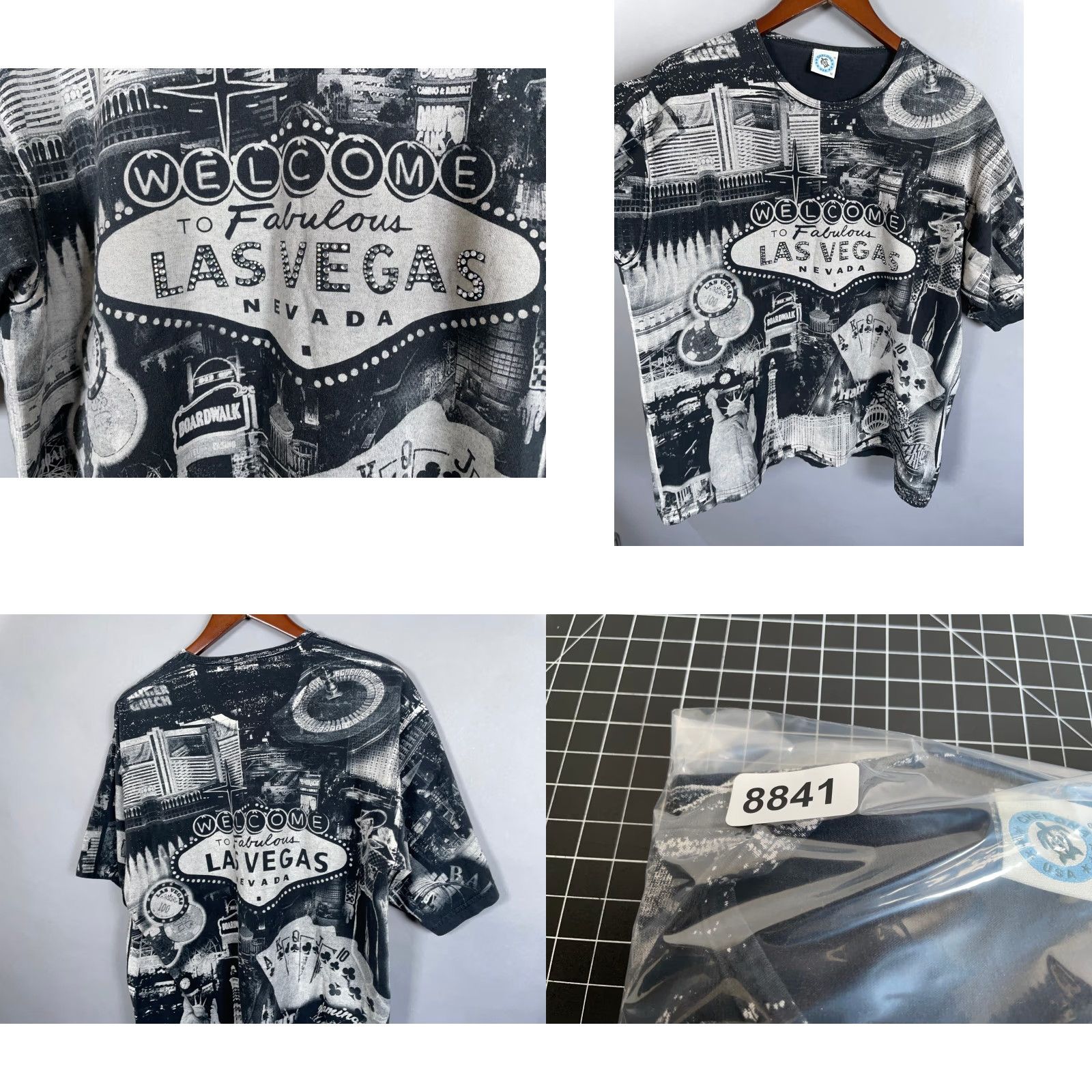 Vintage VINTAGE Chelona USA Las Vegas T-Shirt All Over Print Rhinestone Cotton Adult Large Black City Retro Size US L / EU 52-54 / 3 - 8 Thumbnail