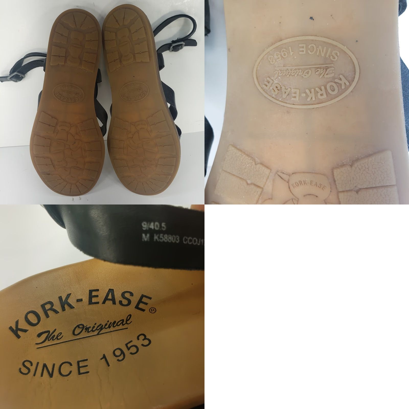 Vintage Kork-Ease Sandal Womens Size 9 Black Leather Strappy Cushioned Bed Thong Flat Buckle Shoes Size US 9 / IT 39 - 8 Thumbnail