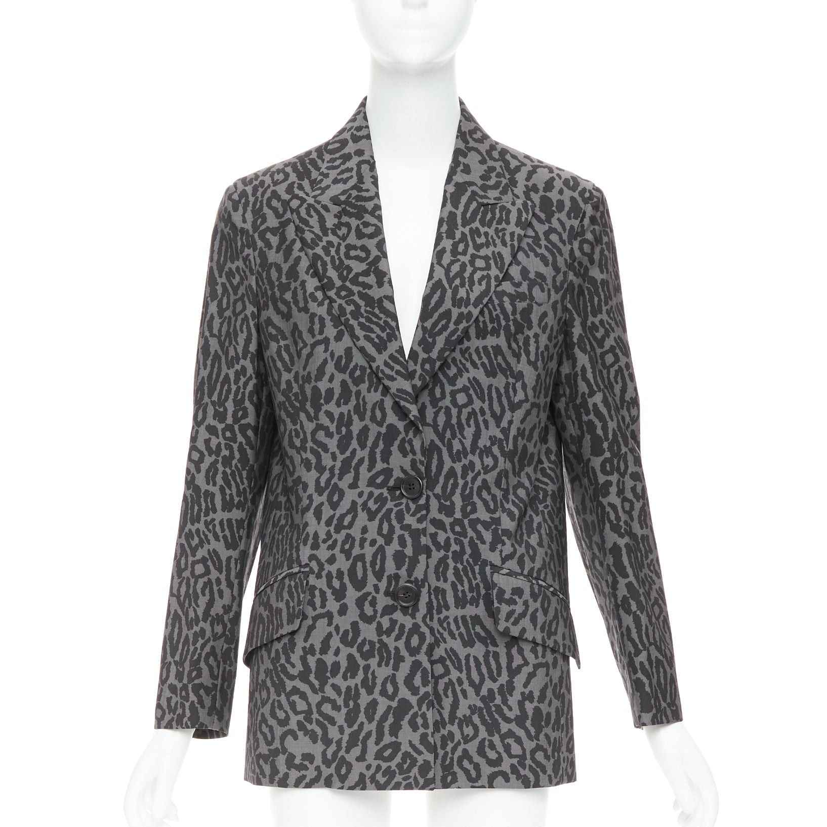 Miu Miu MIU MIU 2019 grey virgin wool mohair leopard logo back blazer jacket IT36 XXS Size XS / US 0-2 / IT 36-38 - 1 Thumbnail