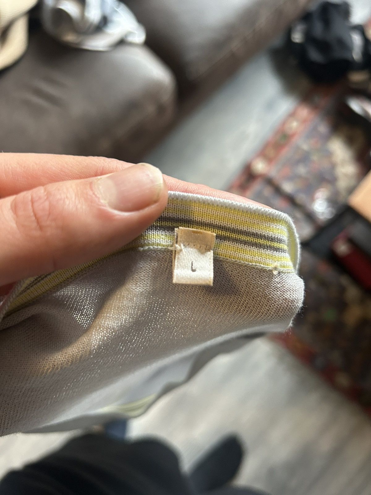 Hermes Hermès Gray Wool T-Shirt with Yellow Stripe Accents - Size L Size US L / EU 52-54 / 3 - 7 Thumbnail