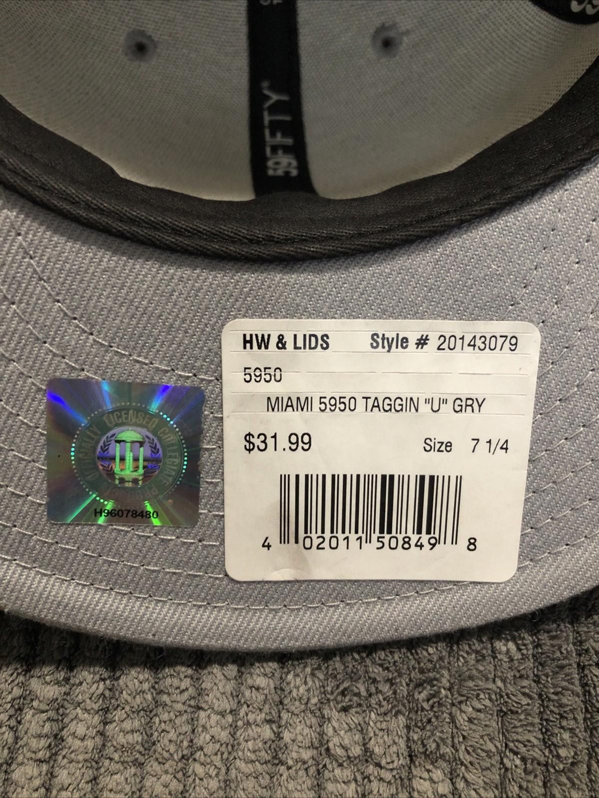 New Era Miami Canes New Era 59Fifty “Tagging” Hat Gray 7 1/4 NEW Size ONE SIZE - 7 Thumbnail