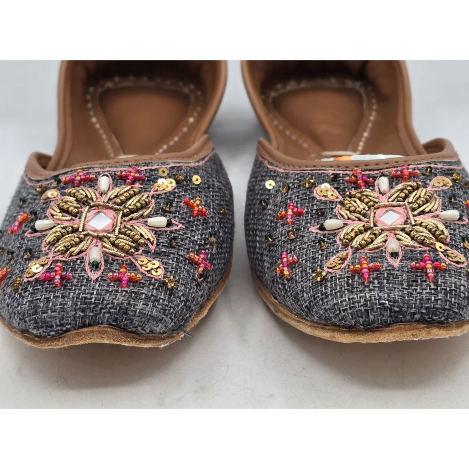 Vintage VINTAGE UJAALA Khussa Bridal Mojari Punjabi Jutti Ballet Flats Grey Sz 11 - Very Good Size ONE SIZE - 3 Thumbnail