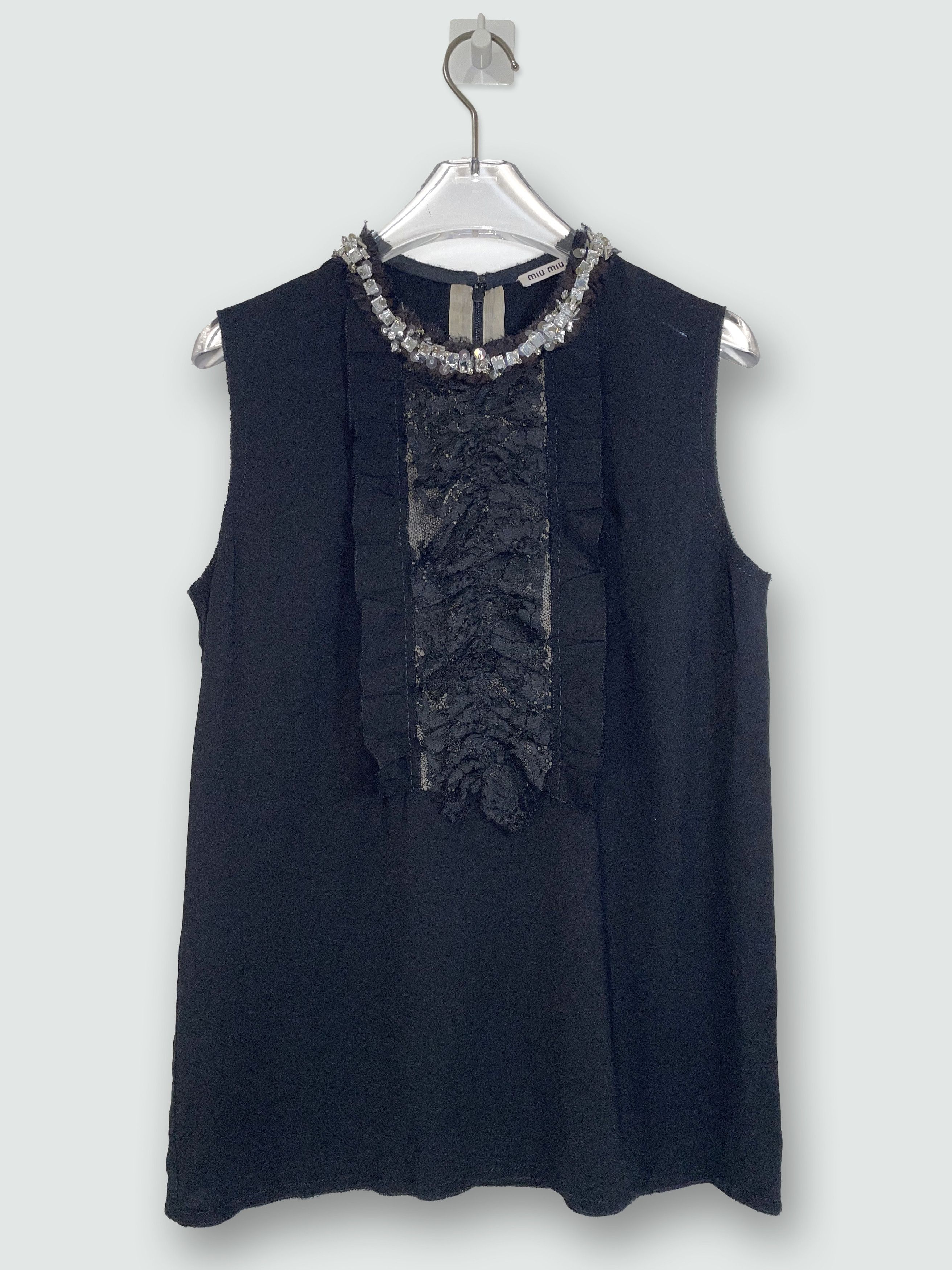 Miu Miu Black Lace Ruffle Embellishe Gothic Lolita Top | IT38 XSmall Size XS / US 0-2 / IT 36-38 - 1 Thumbnail