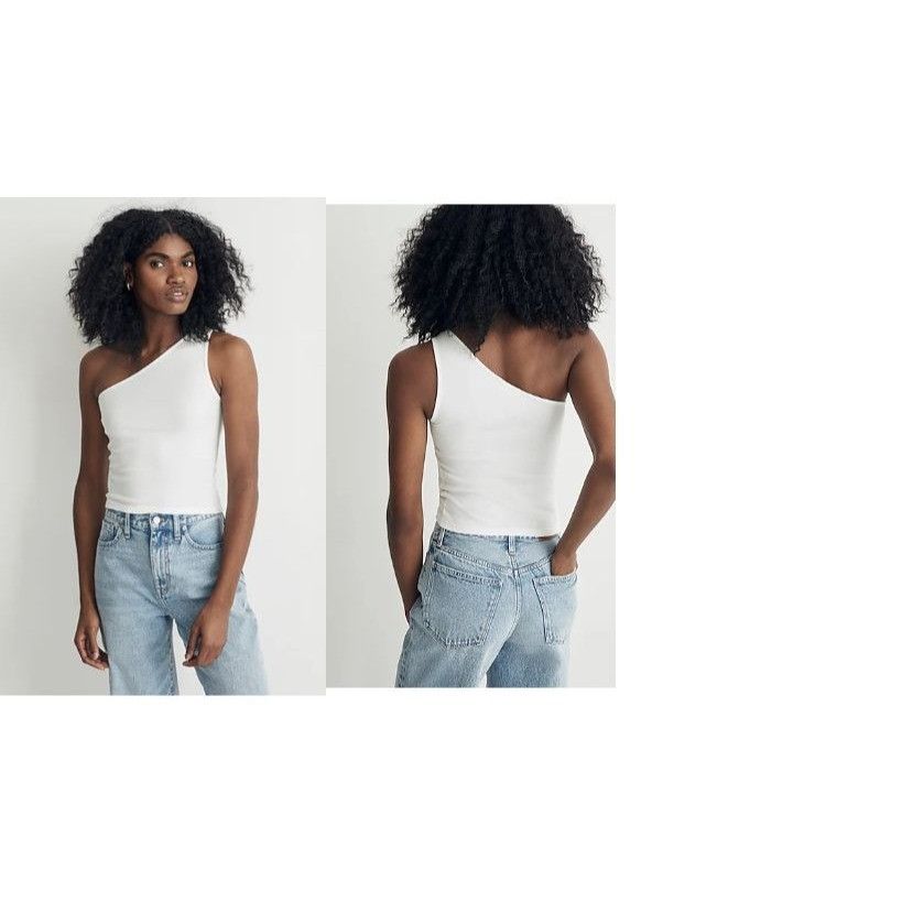 Madewell Madewell women’s Supima Rib One-Shoulder Tank Top, white, XL Size XL / US 12-14 / IT 48-50 - 3 Thumbnail
