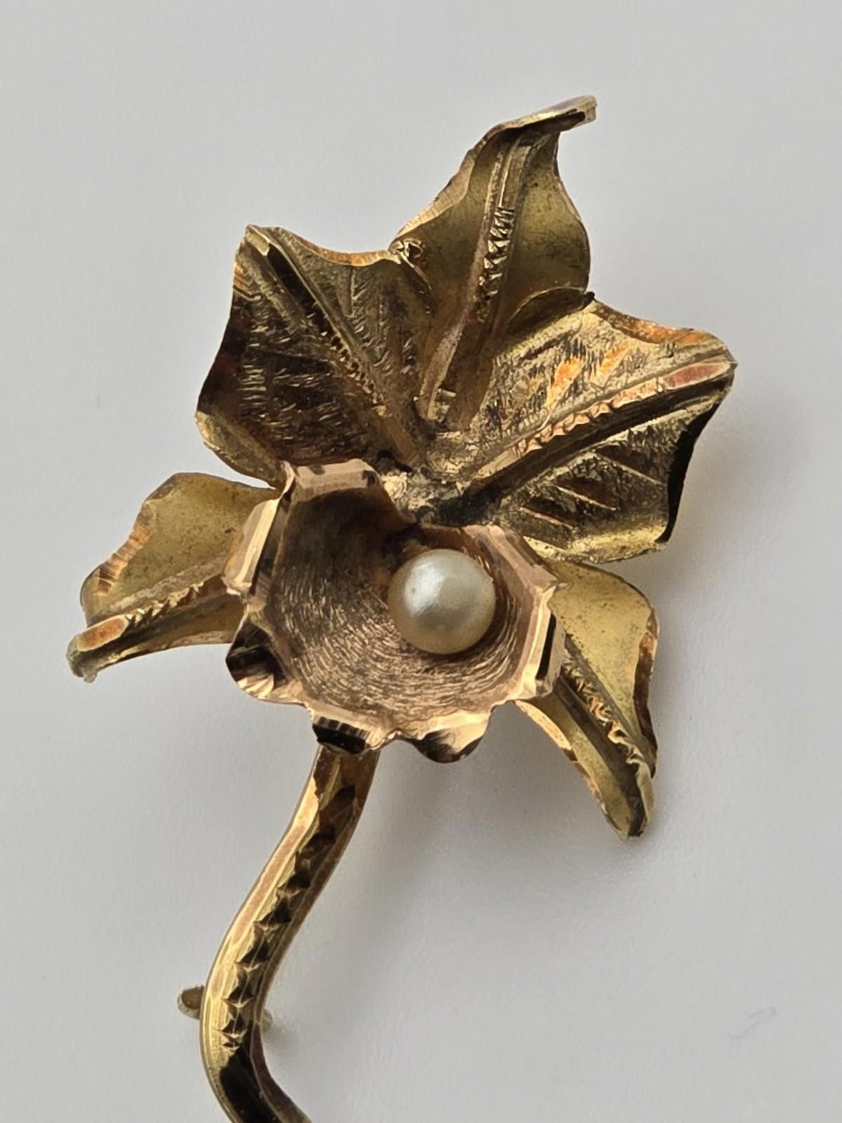 Other Vintage 18K Gold Orchid & Pearl Brooch Mid-Century Size ONE SIZE - 3 Thumbnail
