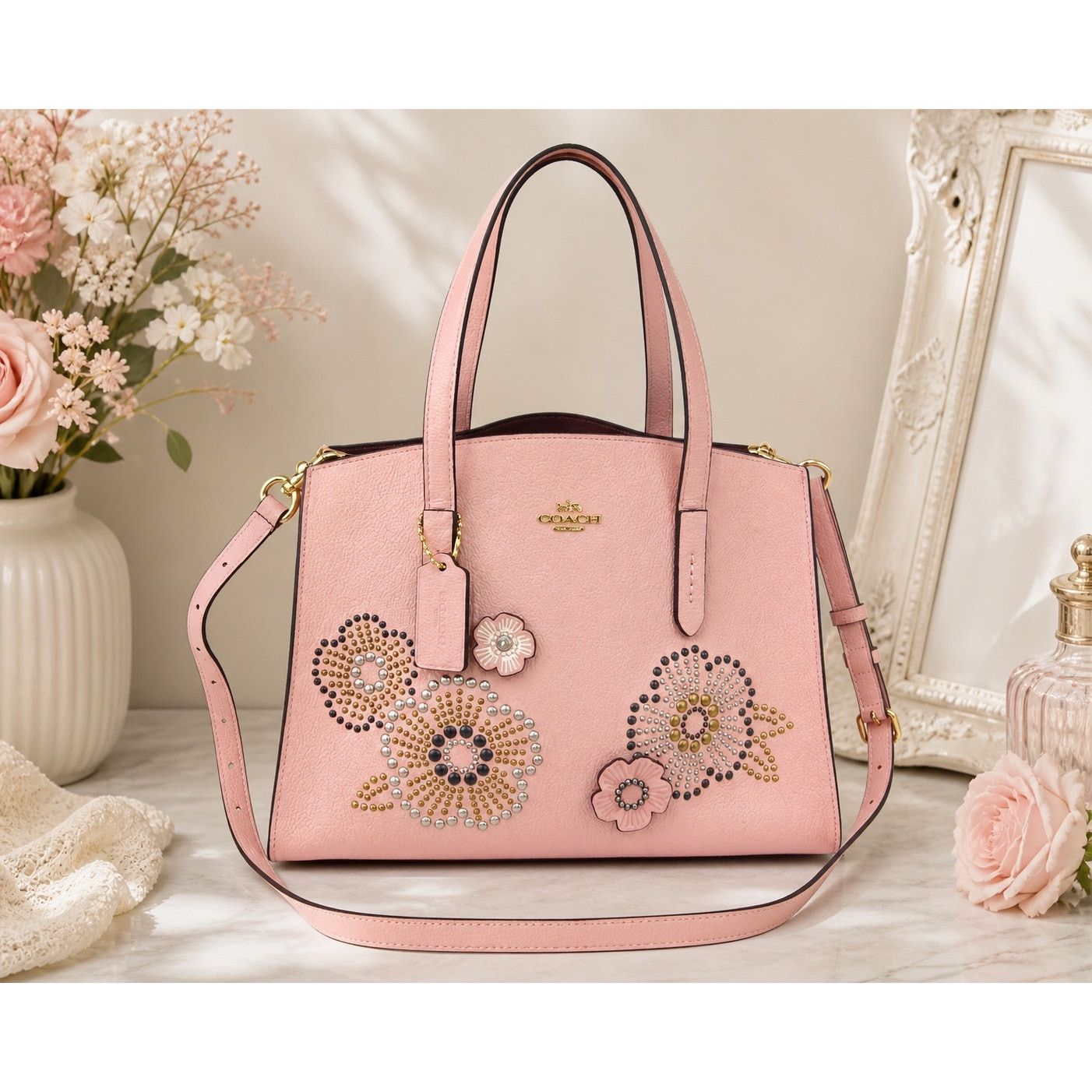 Coach Coach Charlie Carryall Pink Leather Tea Rose and Rivets Size ONE SIZE - 1 Thumbnail