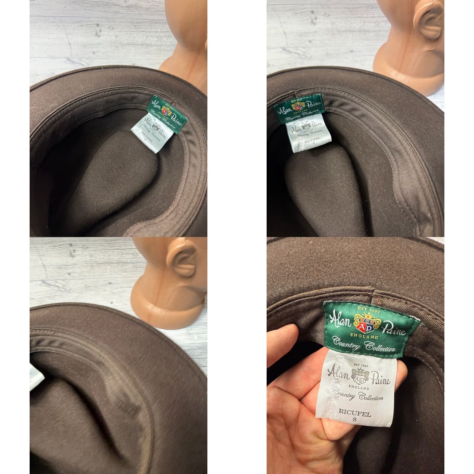 Vintage Alan Paine Country collection Ricufel Wool Brown Fedora Hat mens size S/54cm Size ONE SIZE - 11 Thumbnail