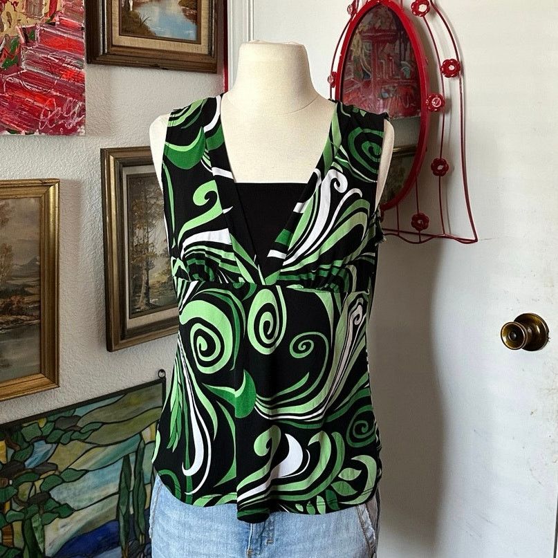 Other jkla green black white swirl layered tank top Size M / US 6-8 / IT 42-44 - 1 Thumbnail