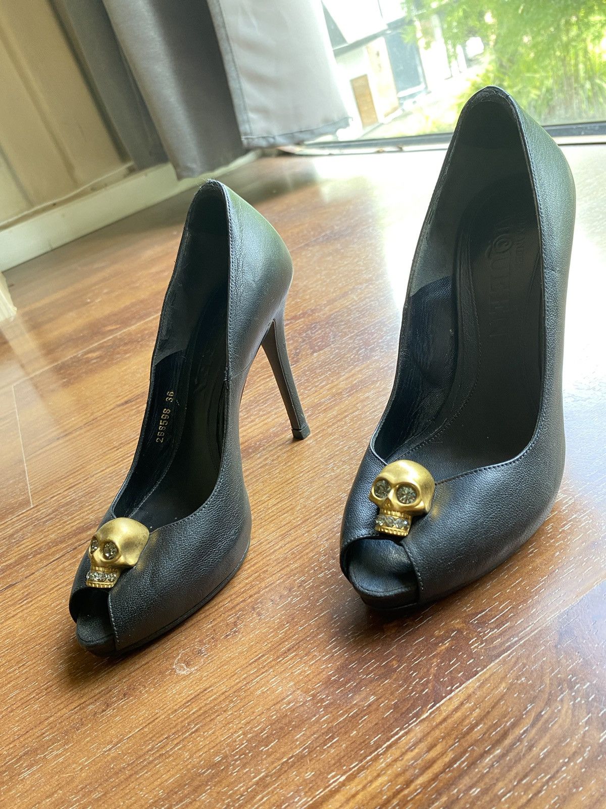 Alexander McQueen Alexander McQueen Leather Embellished Skull Peep Toe Pumps Size US 6 / IT 36 - 4 Thumbnail