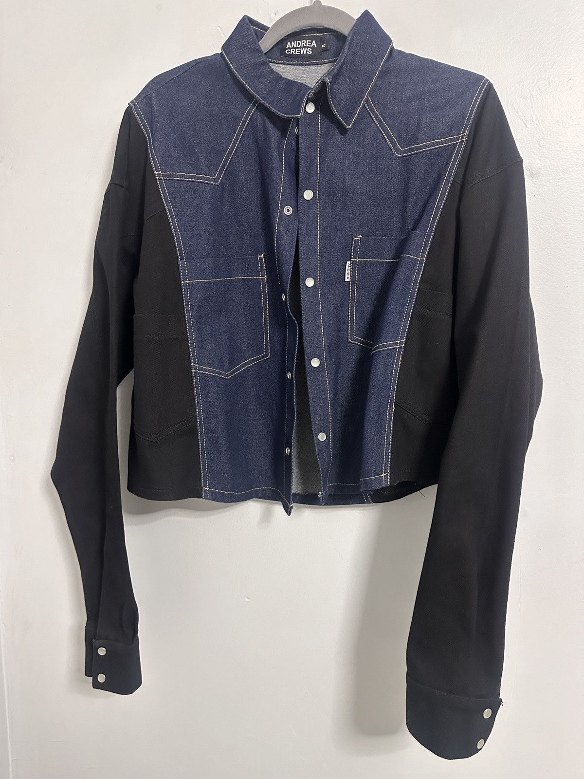 Andrea Crews Blue and black denim crop jacket Size US S / EU 44-46 / 1 - 1 Thumbnail
