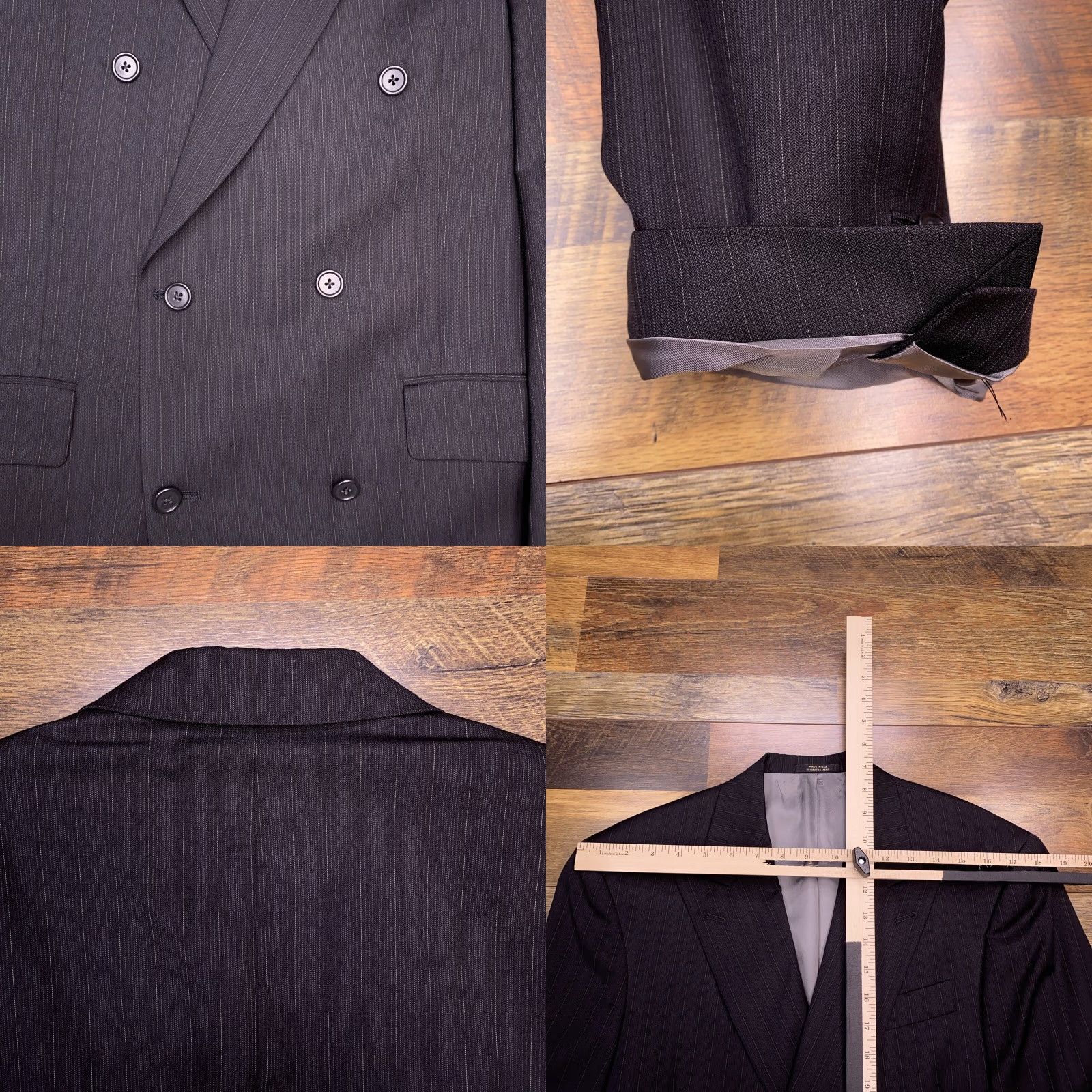 Hart Schaffner Marx VINTAGE Hart Schaffner Marx Double-Breasted Blazer 40R Black Striped Sport Coat Size 40R - 8 Thumbnail