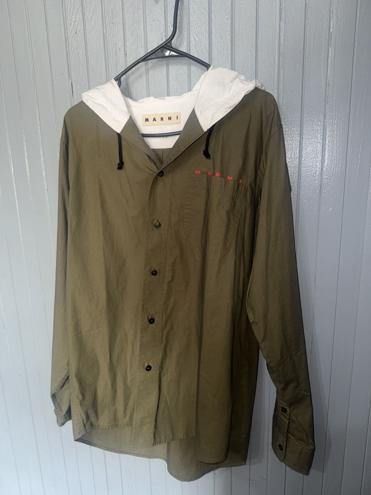 Marni Marni Hooded Shirt – Olive Green (Size 46) Size US L / EU 52-54 / 3 - 8 Thumbnail