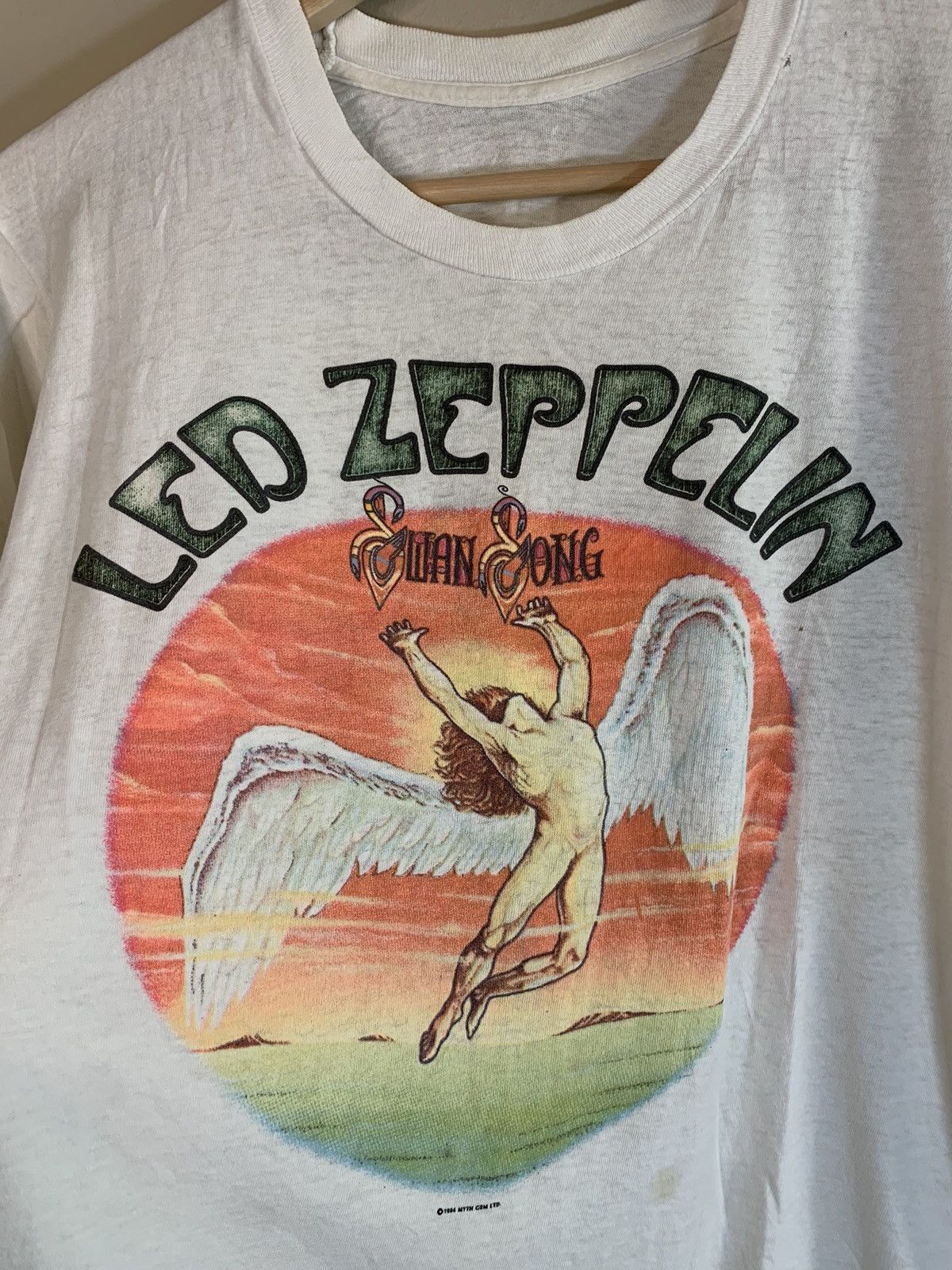 Band Tees × Led Zeppelin × Vintage RARE Vintage 1984 Led Zeppelin Swan Song Single Stitch Shirt Size US M / EU 48-50 / 2 - 3 Thumbnail