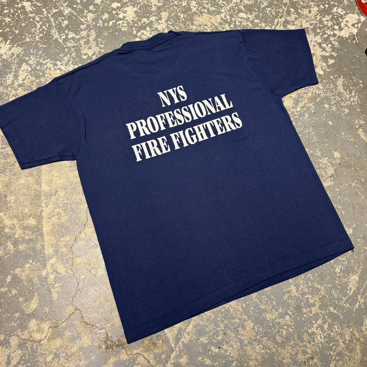 Vintage Vintage NYS Professional Firefighter Navy 90s Tshirt Size US XL / EU 56 / 4 - 14 Thumbnail