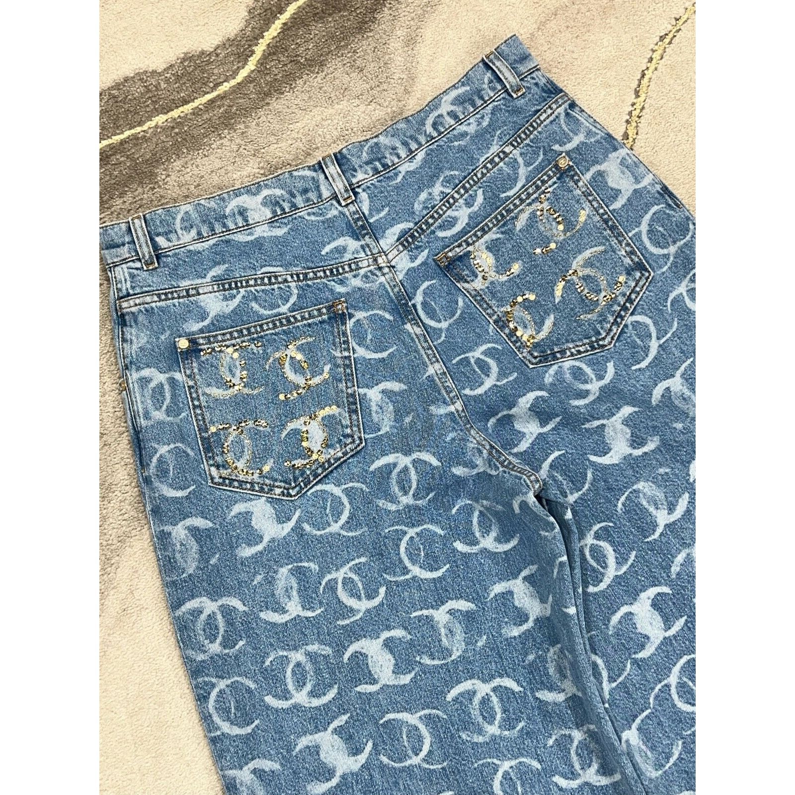 Chanel Chanel Denim White CC Print Logo Baggy Oversized Jeans 34 Size 24" / US 00 / IT 34 - 10 Thumbnail