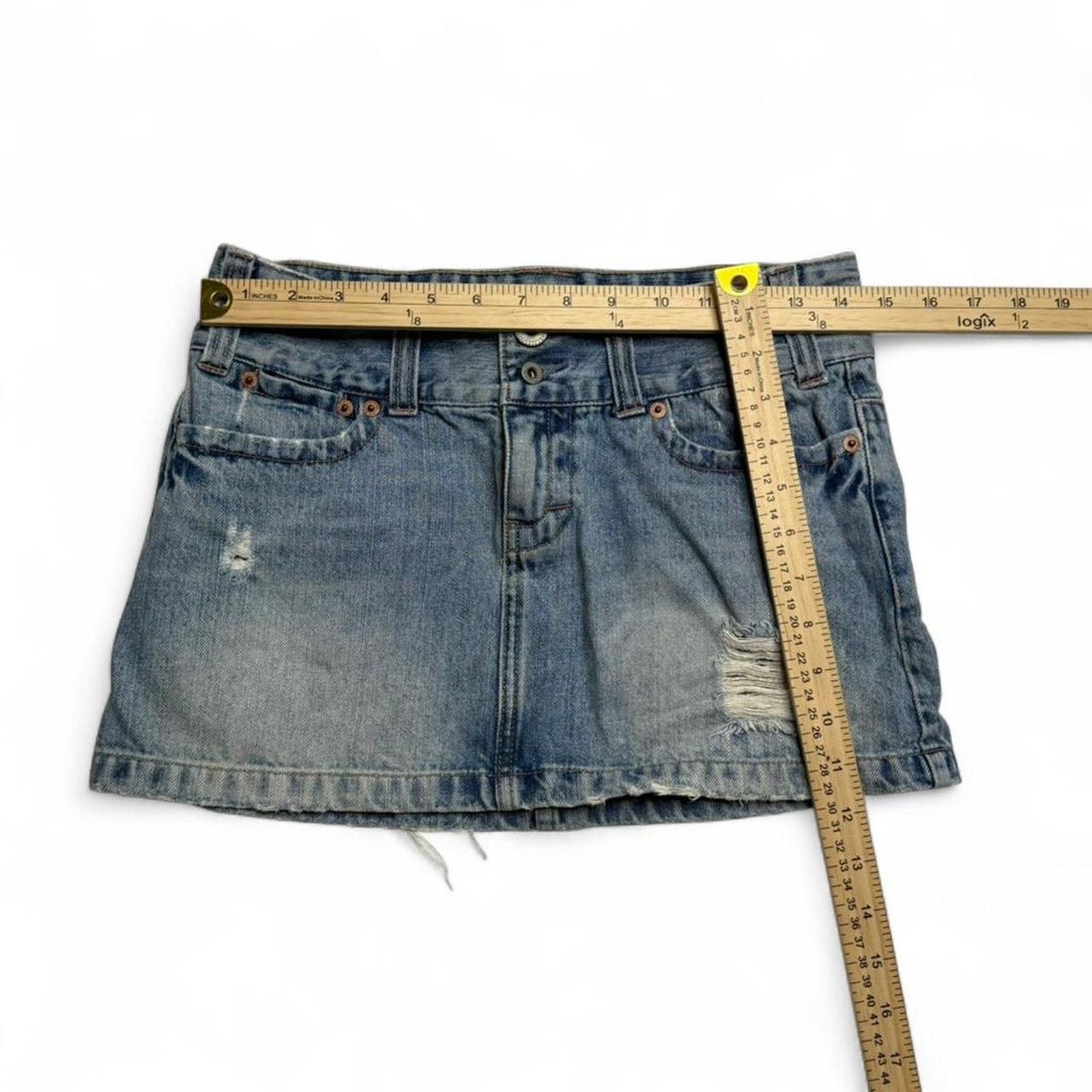American Eagle Outfitters American Eagle Super Low Rise Micro Mini denim Skirt size 2 Size 26" / US 2 / IT 38 - 5 Thumbnail