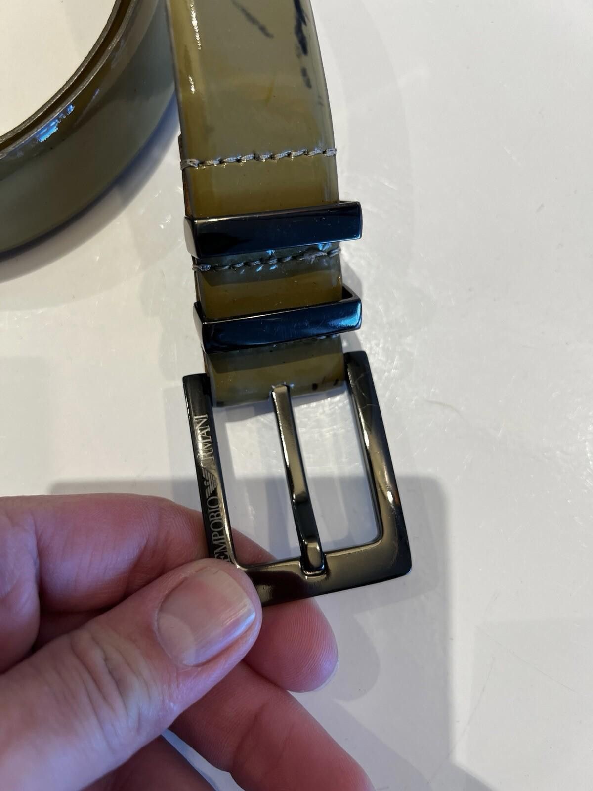 Emporio Armani EMPORIO ARMANI Sage Green Vintage Leather Belt Size ONE SIZE - 2 Thumbnail