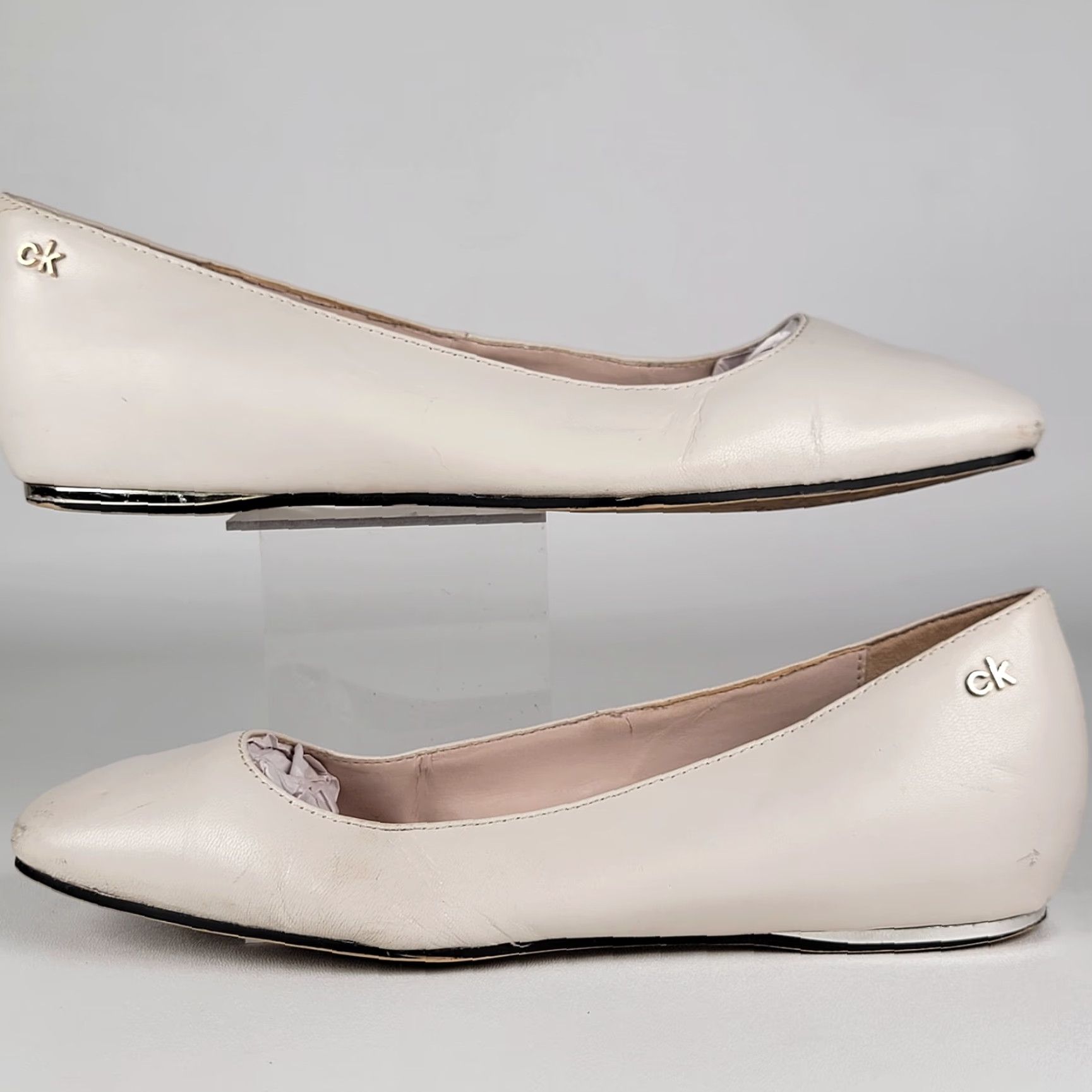 Calvin Klein Calvin Klein Collection Women's Leather Ballet Flats Beige 7.5 M Sl ips On Round Toe Casual Flat Shoes Size US 8 / IT 38 - 5 Thumbnail