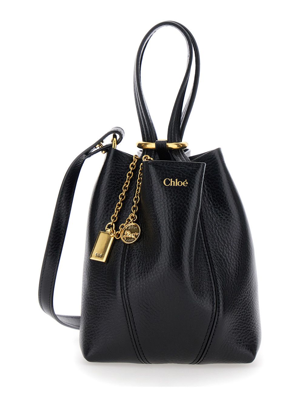 Chloe 'spin' Black Shoulder Bag With Logo Lettering On The Front And Adjustable And Removable Shoulder Strap In Leather Woman, Women's