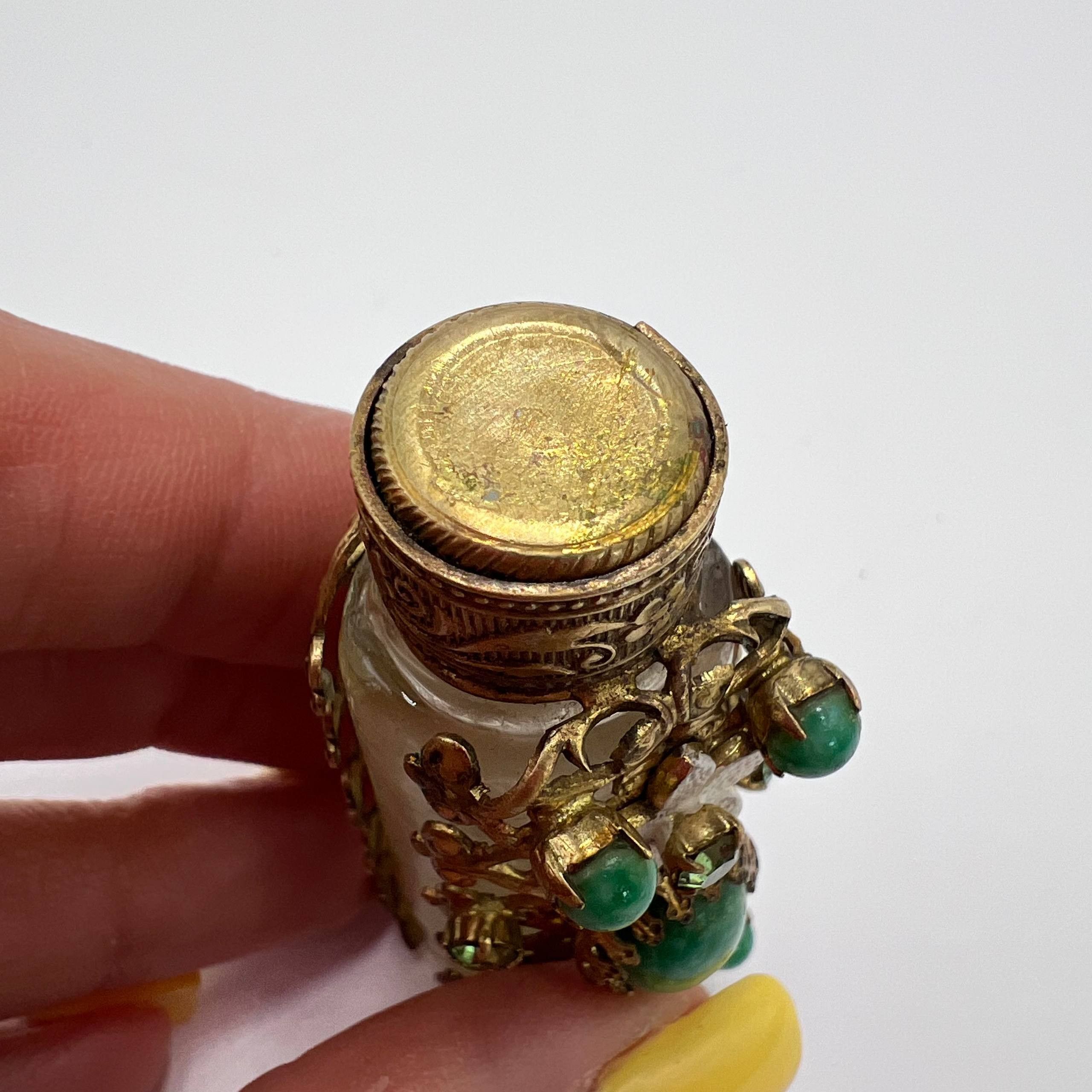 Vintage 1970 Vintage Czech Glass Perfume Bottle Gilt Brass Filigree Size ONE SIZE - 2 Thumbnail