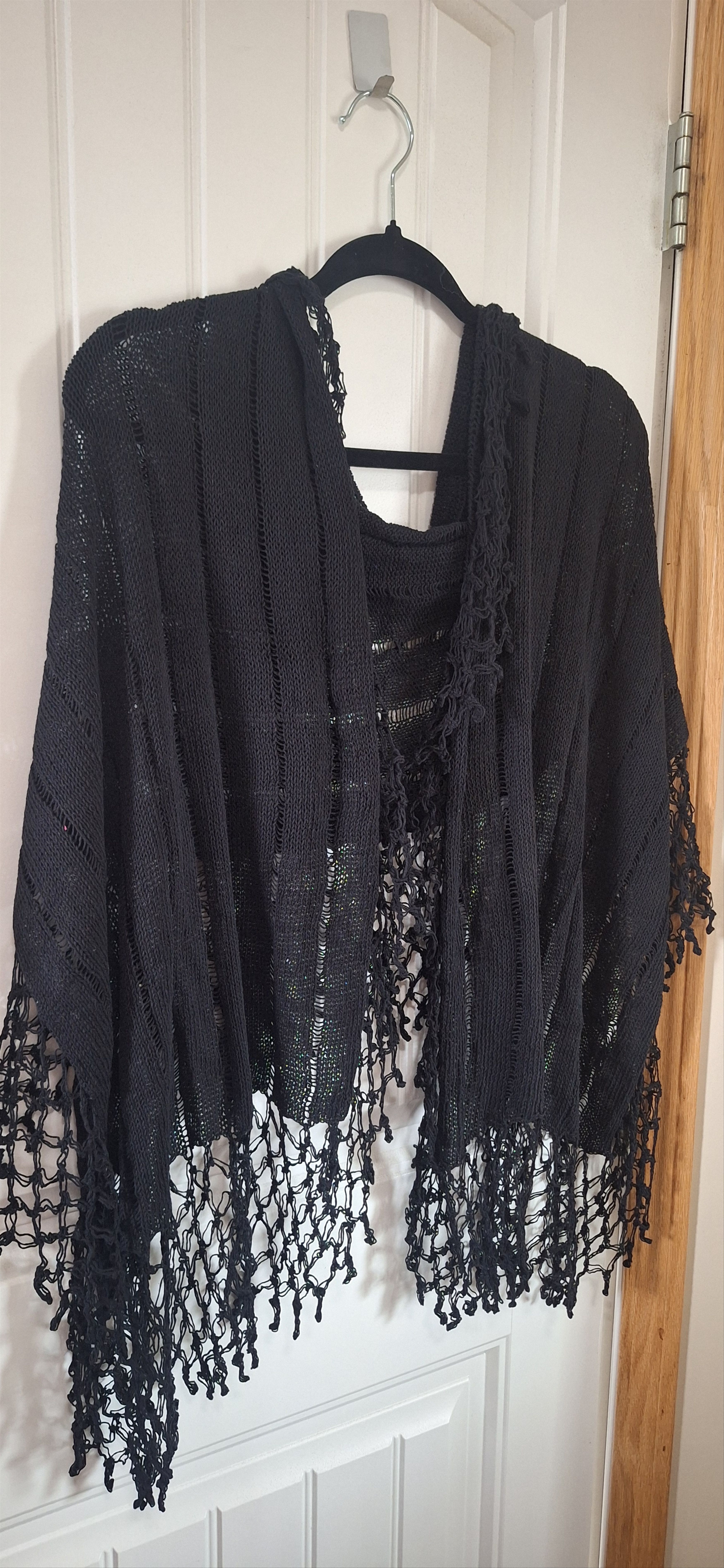 Other Handmade Black Shawl – Cotton Linen Wrap – Boho Gothic Size ONE SIZE - 2 Thumbnail