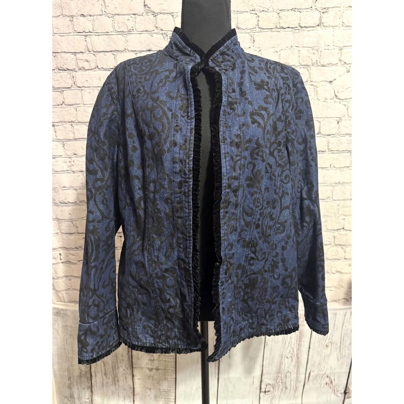 Liz Claiborne Liz Claiborne Jacket Women XL Blue Paisley Cotton Mid-Length Patterned Regular Coat/Jacket Size XL / US 12-14 / IT 48-50 - 4 Thumbnail