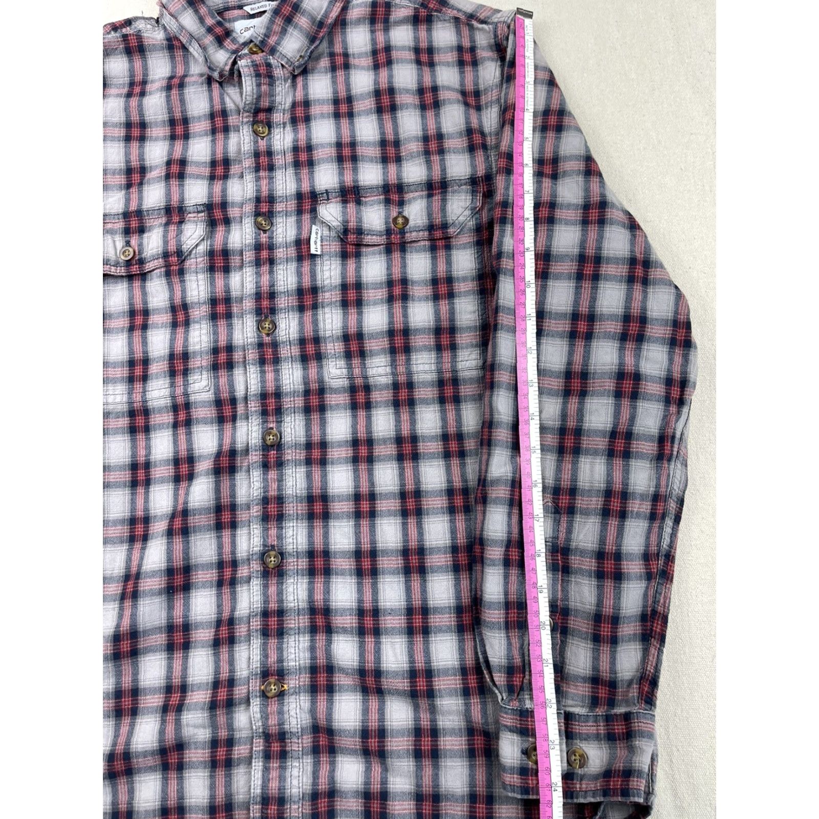 Carhartt Carhartt Shirt Mens Button-Up Long Sleeve Plaid Casual Work Gray Blue Red Multicolor Cotton Woven Regular Size M Size US M / EU 48-50 / 2 - 5 Thumbnail