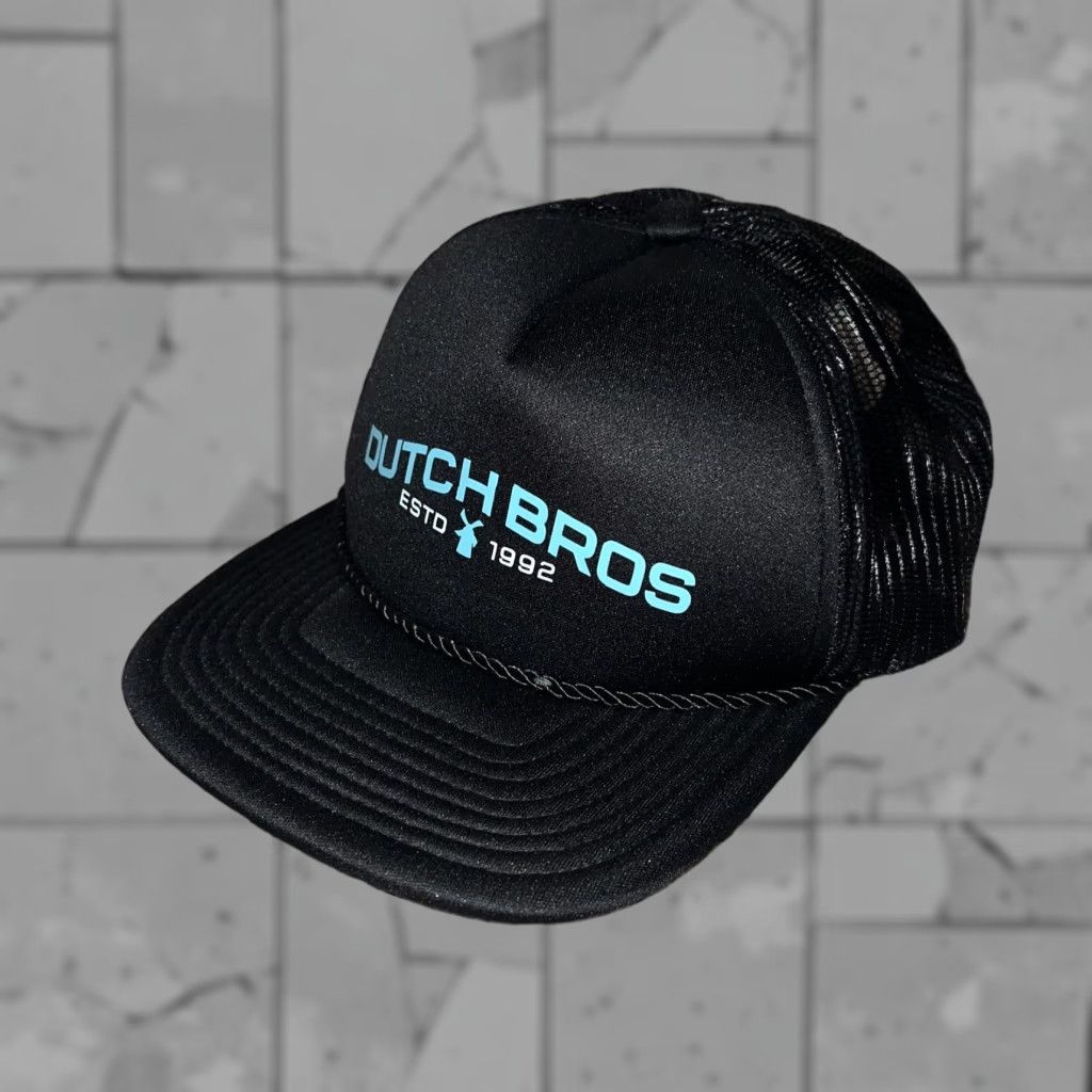 Vintage Dutch Bros Hat Black One Size Flat Bill Men Strap Back VINTAGE? wait not vintage. Size ONE SIZE - 1 Thumbnail