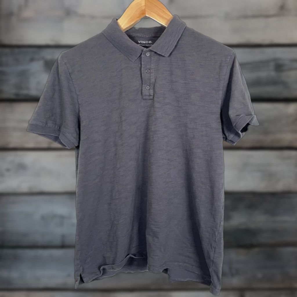 Vince Vince Slim Fit Polo Shirt Men's Large Dark Gray Lightweight Textured Cotton Classic Preppy Retro Mens Size US L / EU 52-54 / 3 - 1 Thumbnail