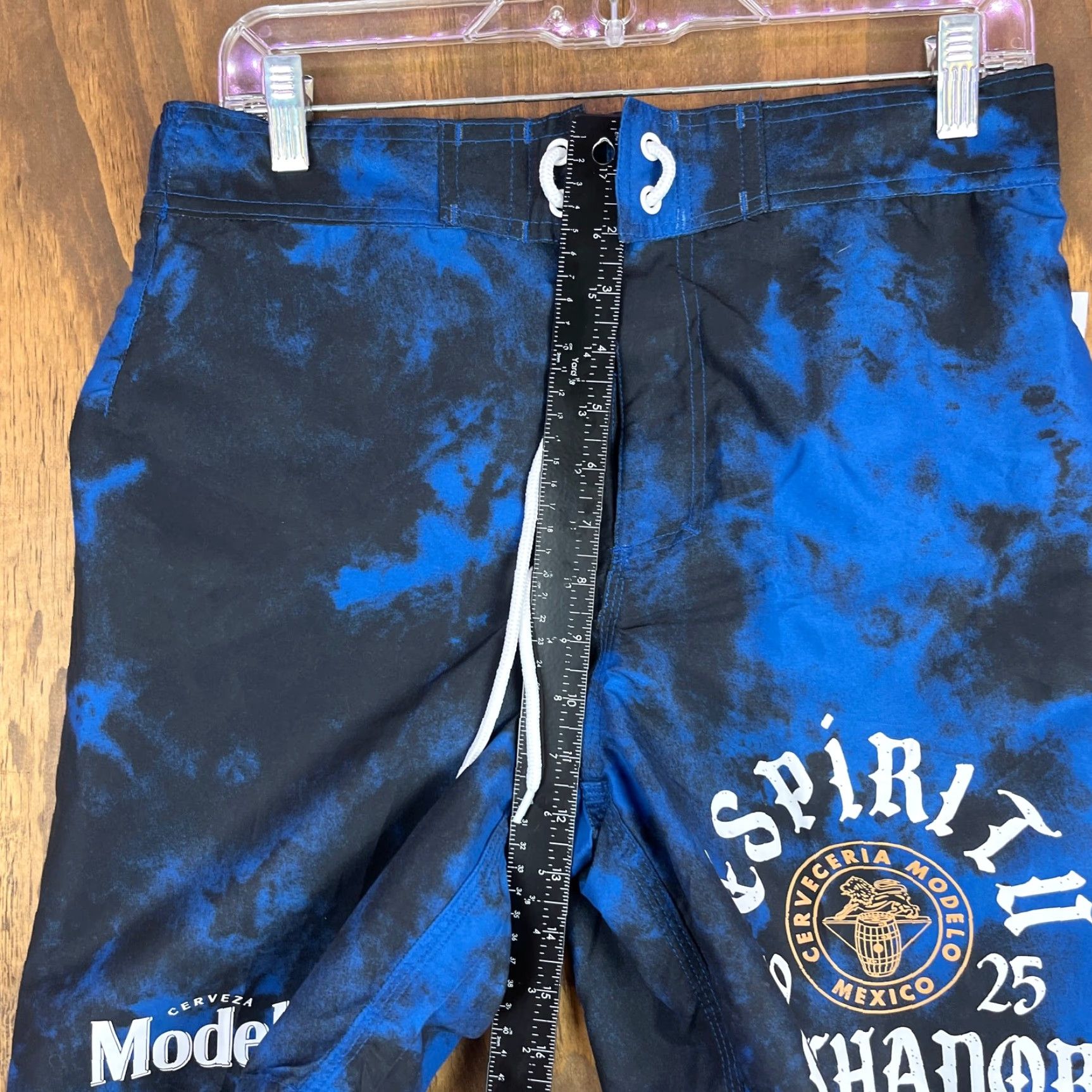 ESPIRIT Modelo Mens Shorts Blue Elastic Board Especial Espiritu Luchador Swim Surf Small Size US 29 - 7 Thumbnail