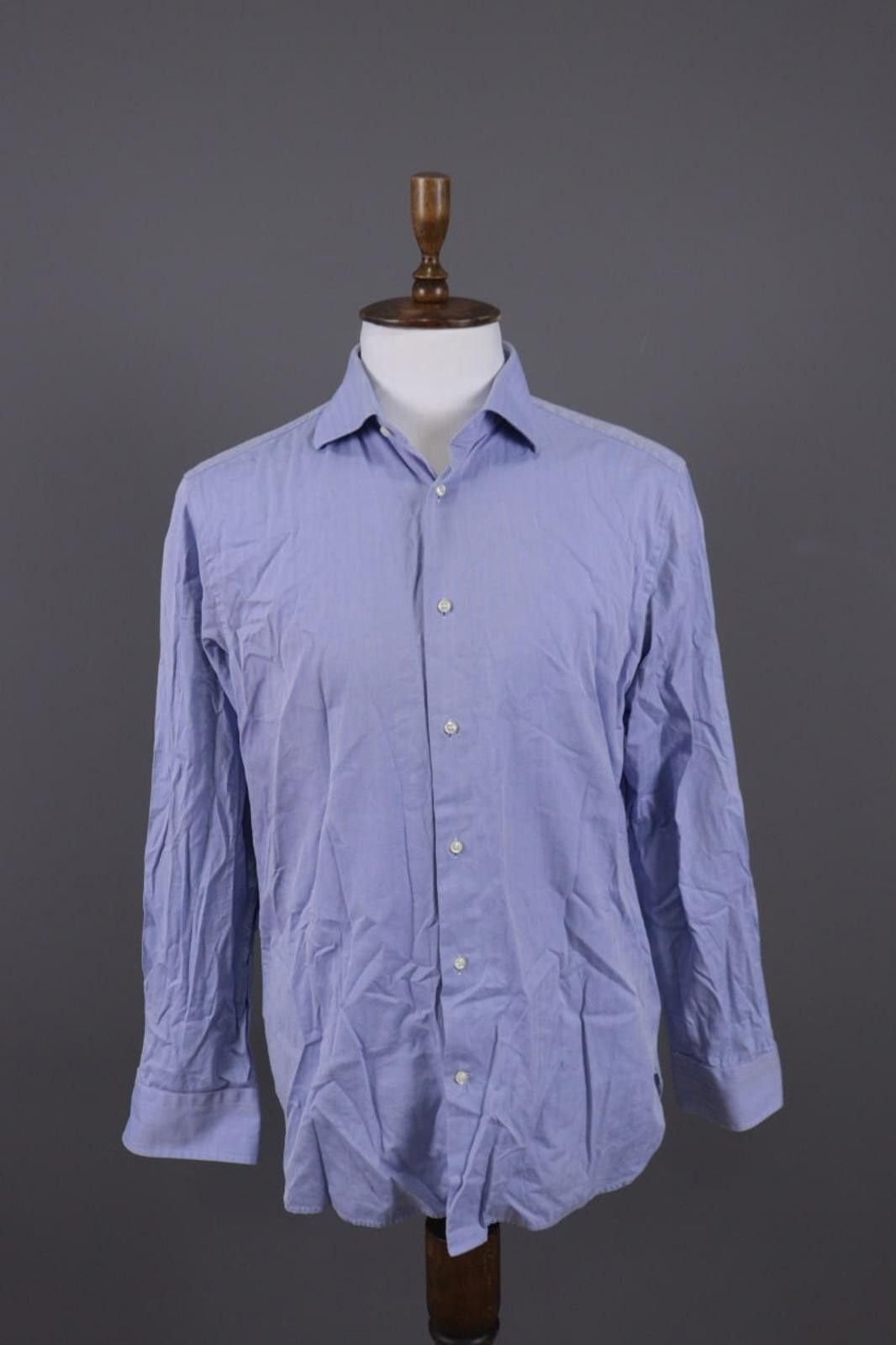 Designer Boggi Milano Slim Fit Blue Button Down Shirt 44 / 17 1/2 Size US M / EU 48-50 / 2 - 1 Thumbnail