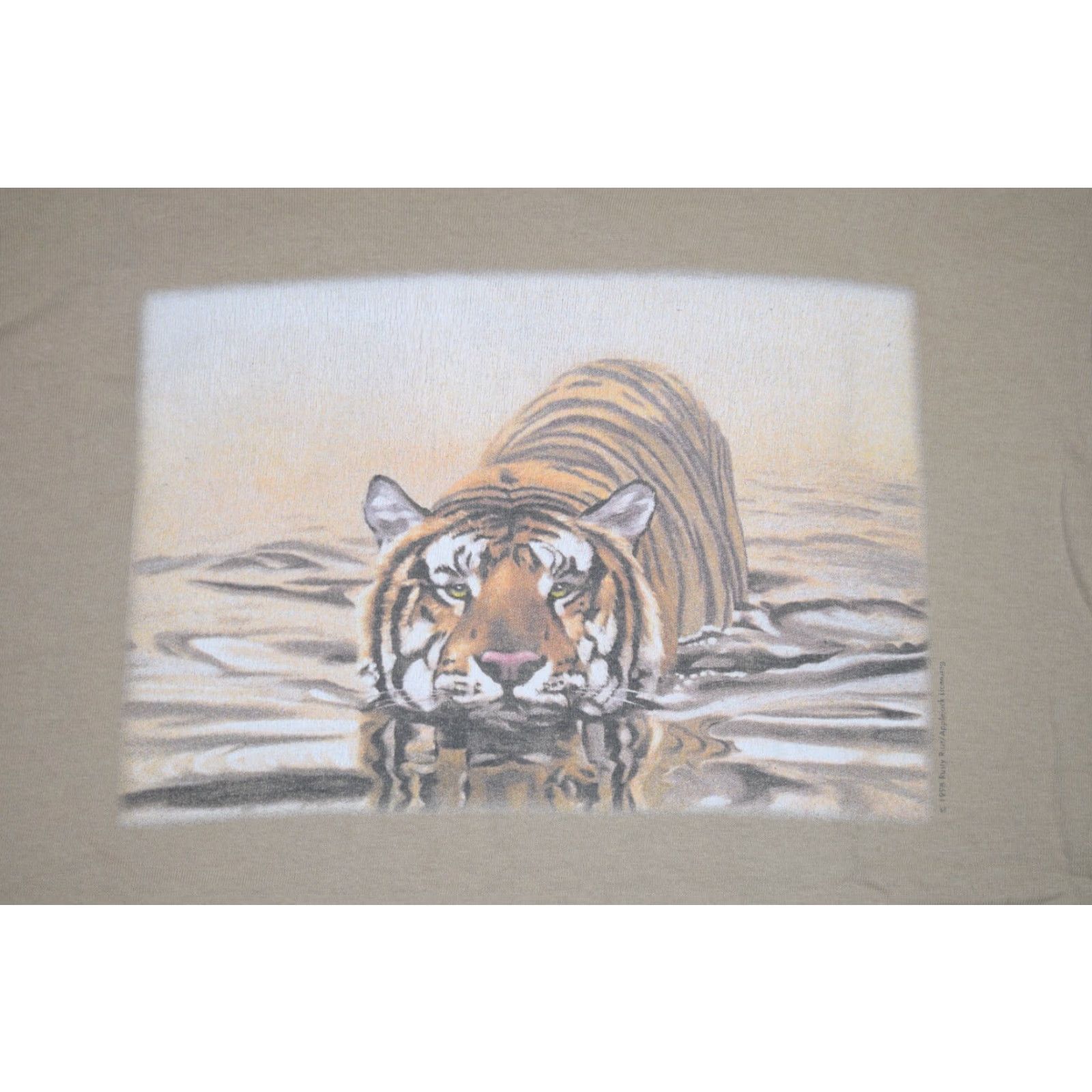 Anvil VINTAGE ANVIL Shirt Wildlife 90s Bengal Tiger Beige M Medium Tan Men Short Sleeve Crew Neck 1998 USA Size US M / EU 48-50 / 2 - 2 Thumbnail