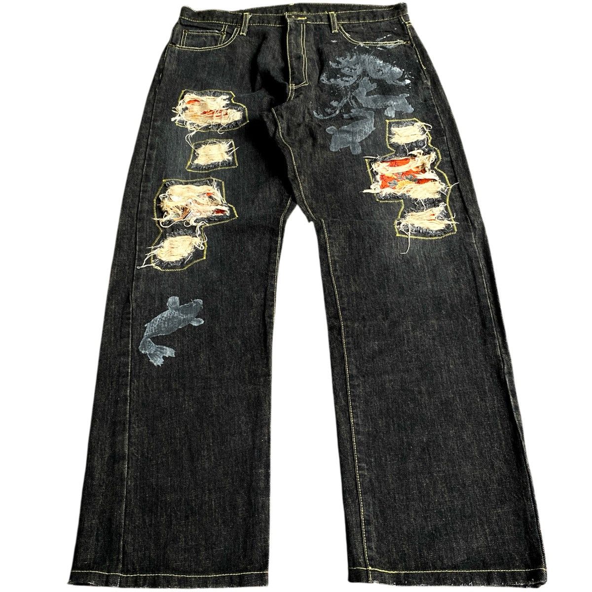 Ed Hardy × Japanese Brand Vintage Japanese Denim Koi Karakuri tamashi Sukajan Jeans Size US 35 - 1 Thumbnail