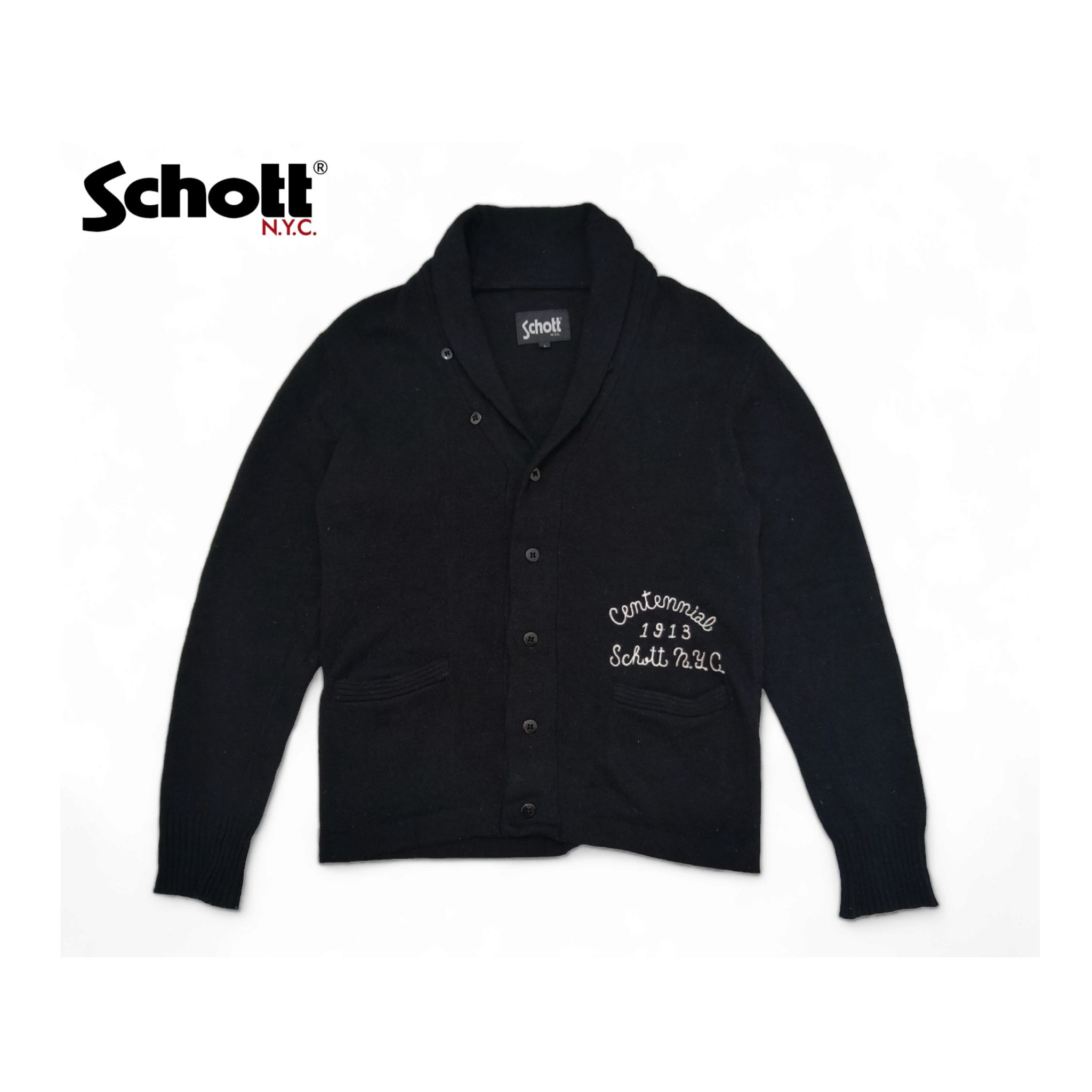 Schott Vintage Schott NYC Knitwear Wool Cardigan Sweater Size US L / EU 52-54 / 3 - 2 Thumbnail