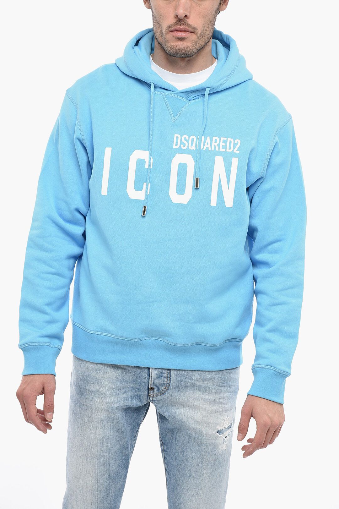 image of Dsquared2 Og1Mm0424 Fleece Cotton Icon Hoodie In Light Blue, Men's (Size Small)