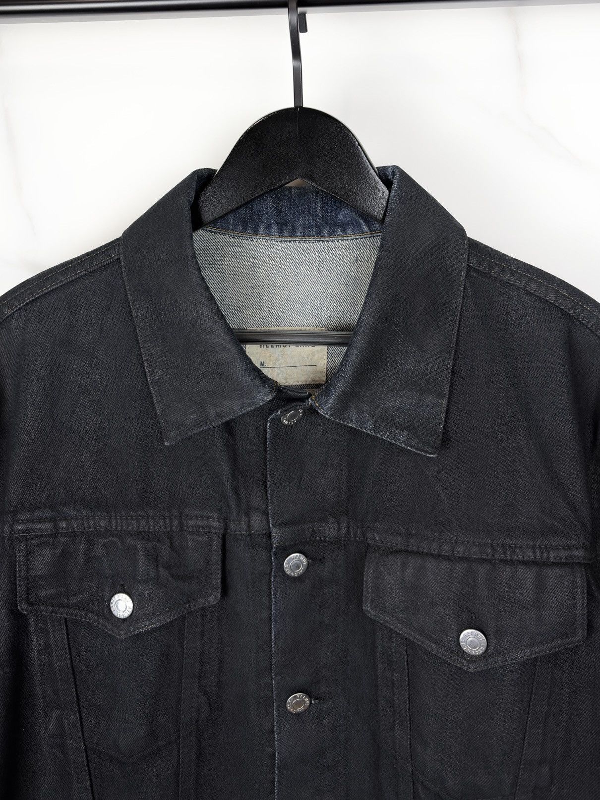 Helmut Lang AW03 Helmut Lang Wax Coated 2 Pocket Trucker Denim Jacket Size US L / EU 52-54 / 3 - 4 Thumbnail
