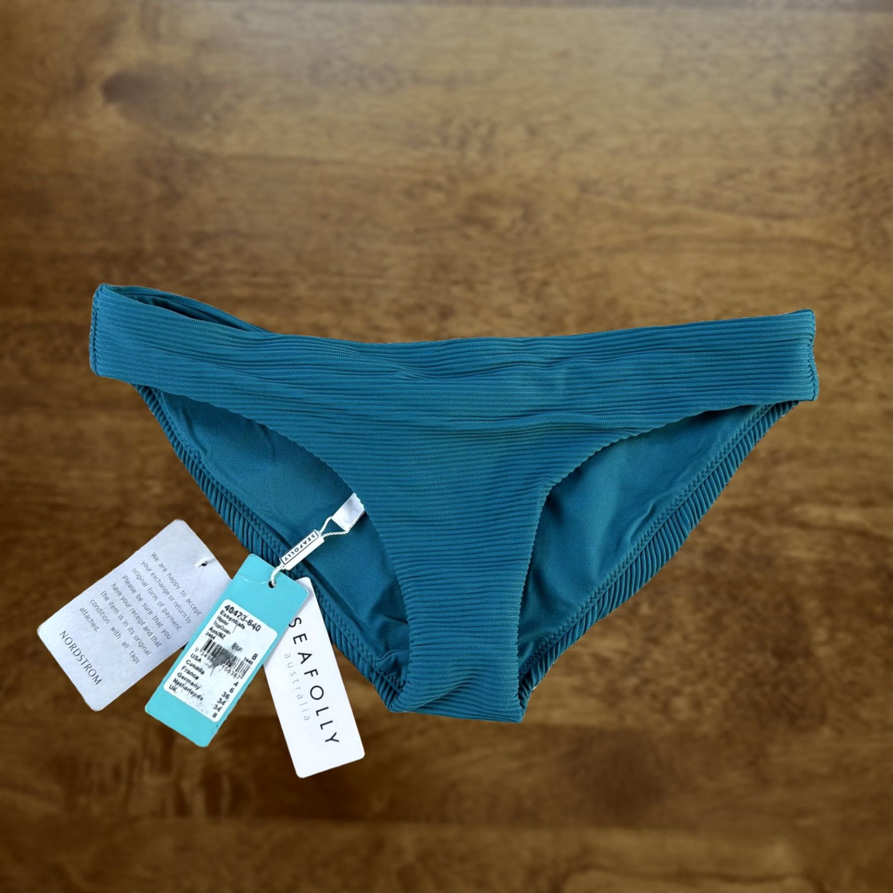 Vintage Seafolly Swim Bottom Womens 4 Blue Ribbed Textured Hipster Bikini Brief Lined Size 27" / US 4 / IT 40 - 1 Thumbnail