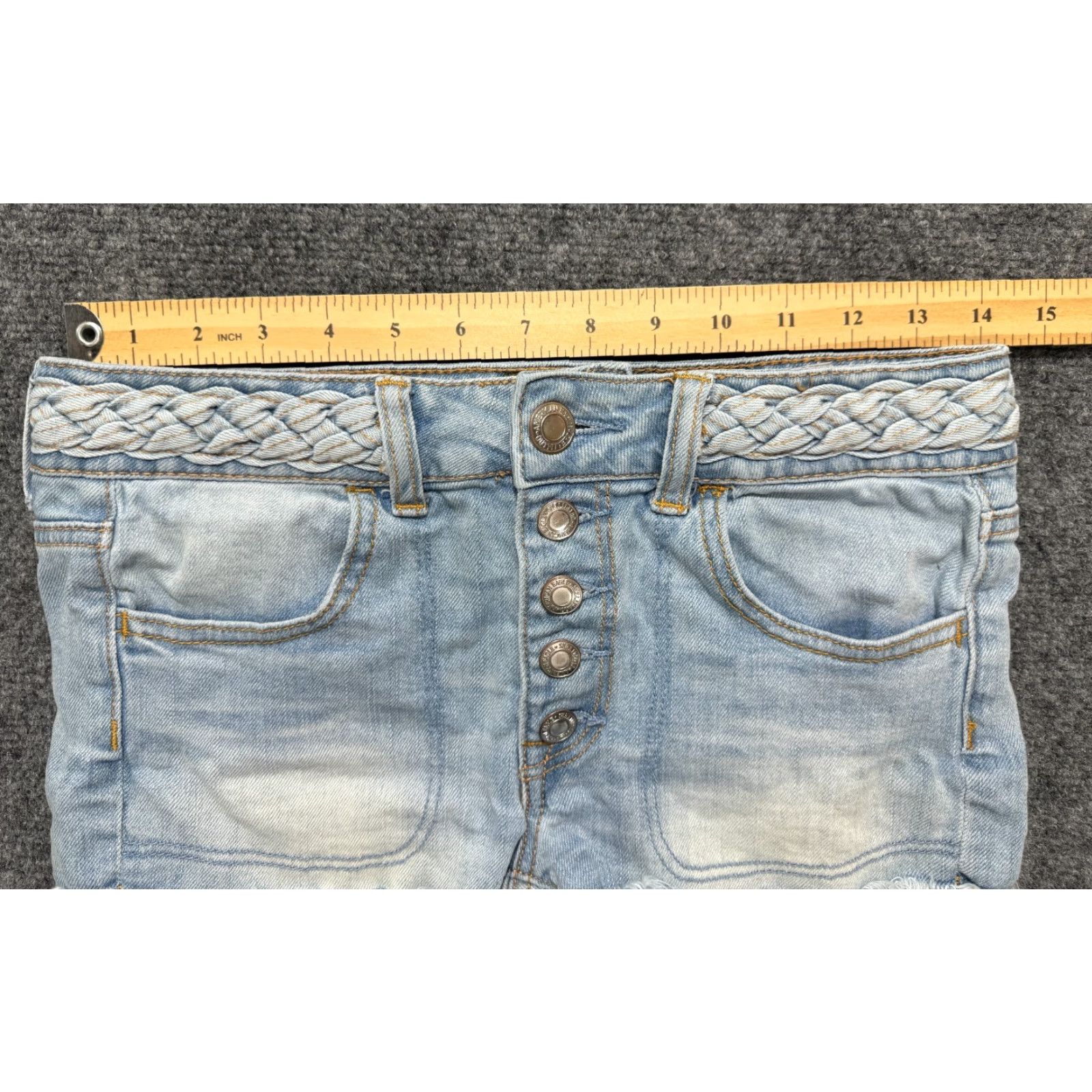 American Eagle Outfitters VINTAGE American Eagle Shorties Women's 2 Light Blue Booty Braided Waist Hi Rise Casual Denim 2010s Womens Shorts Size US 4.5 / IT 34.5 - 3 Thumbnail