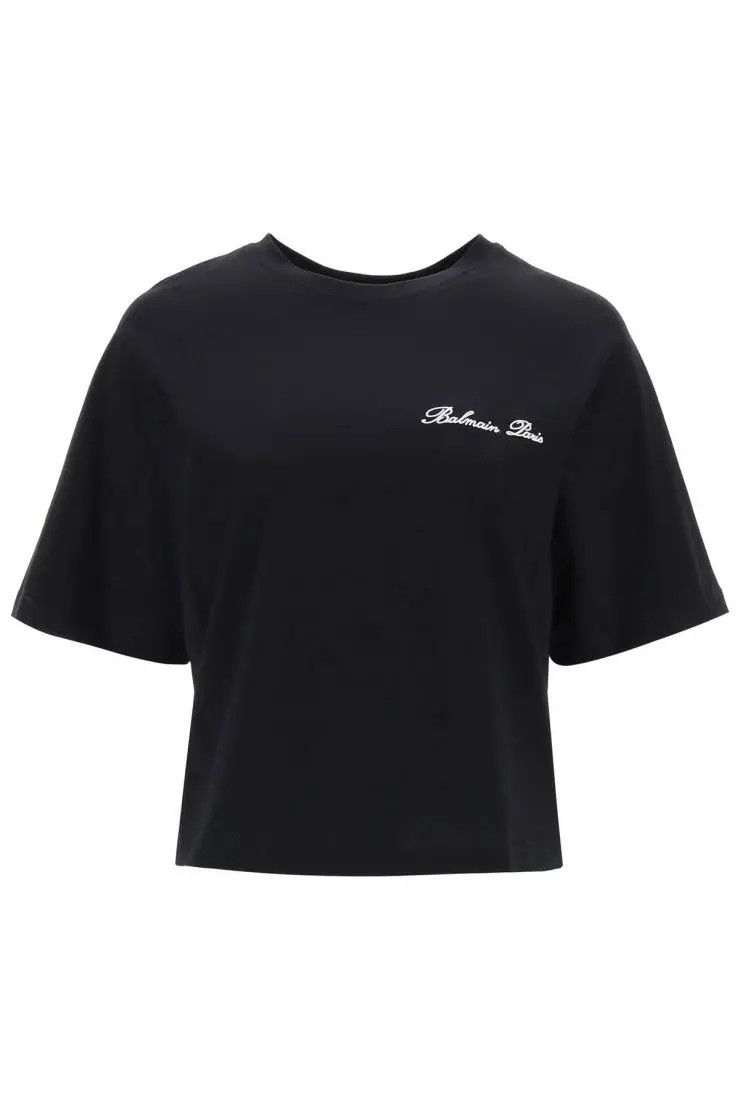 image of Balmain O1S22I1N0424 Logo Print T-Shirt In Black, Women's (Size Small)