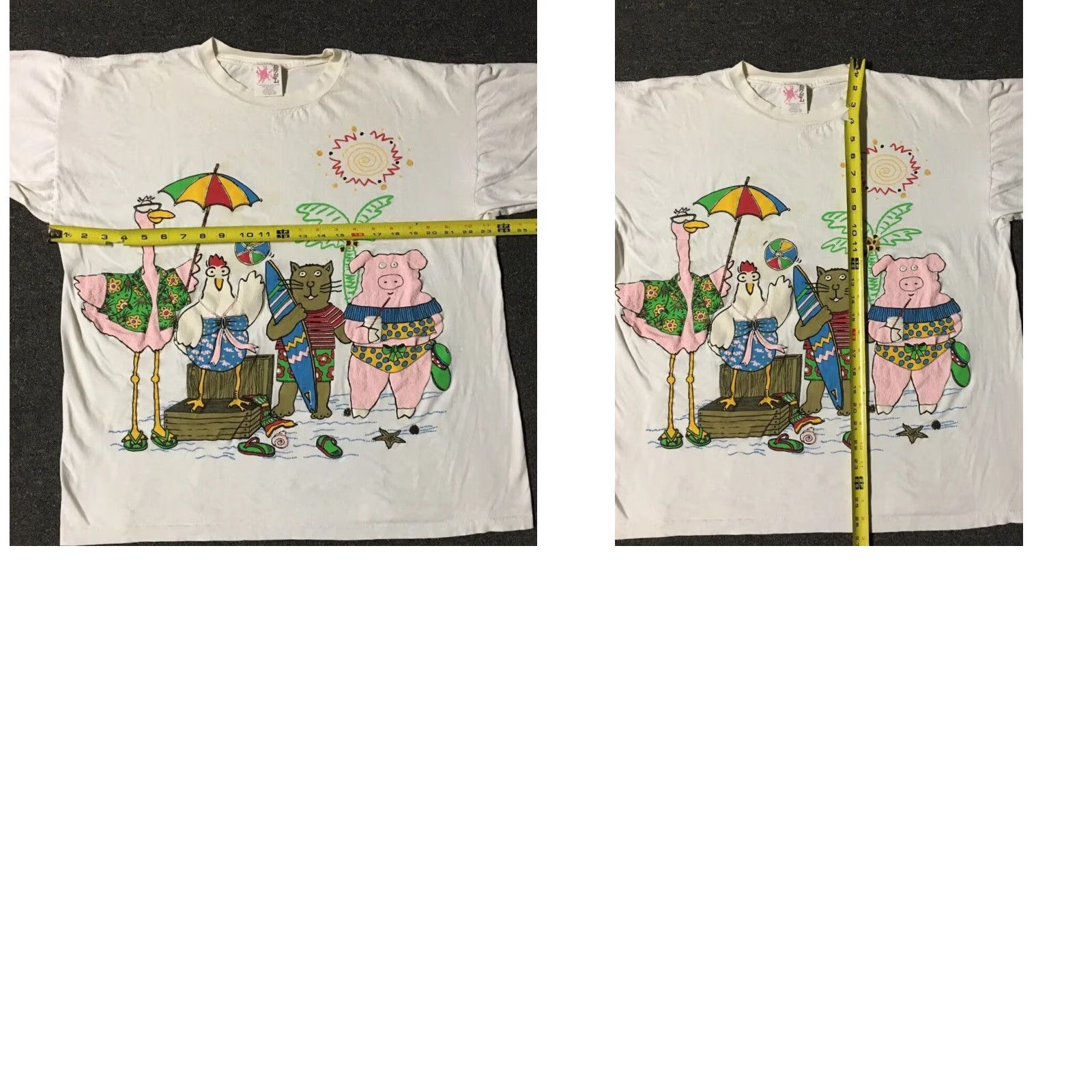 Vintage Vtg 90s Animal Beach Faded Distress Boxy Shirt M White Mens Short Sleeve Rock Grunge Surf Cartoon Rooster Hawaii USA Size US M / EU 48-50 / 2 - 10 Thumbnail