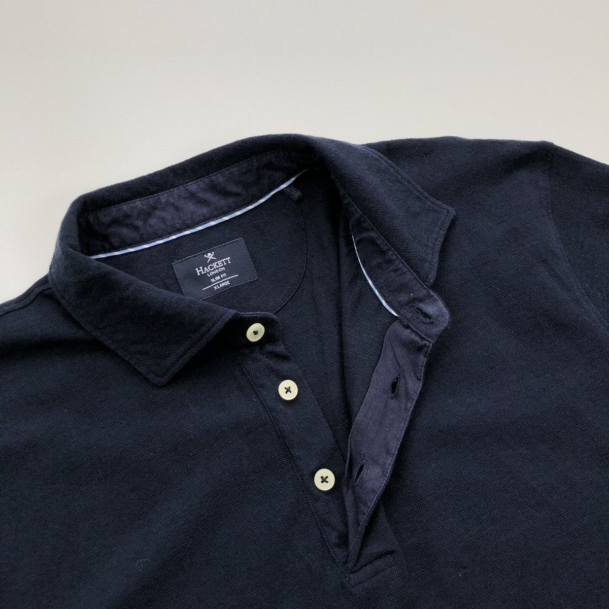 Hackett Hackett London Cotton/Linen Slim Fit Pique Polo Shirt Navy Size US XL / EU 56 / 4 - 5 Thumbnail