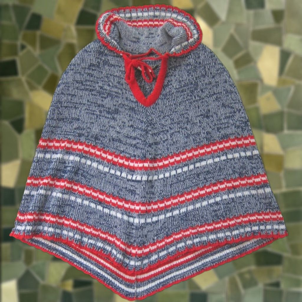 Vintage Vintage Scotch English Red Blue White Knit Collar Pullover Poncho Sweater OS Size ONE SIZE - 1 Thumbnail