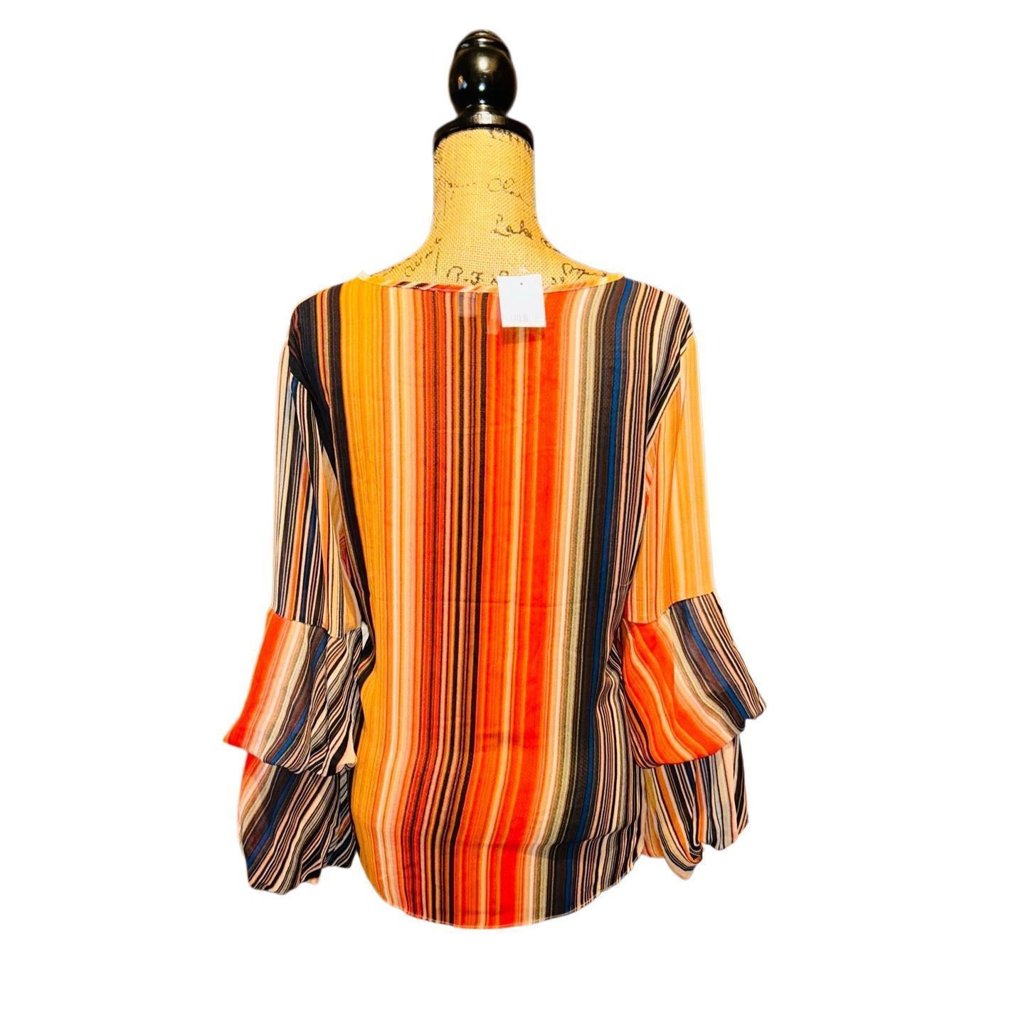 Other NWT Cato Womens Stripe Blouse Bell Sleeve Retro Multicolor S Size L / US 10 / IT 46 - 2 Thumbnail